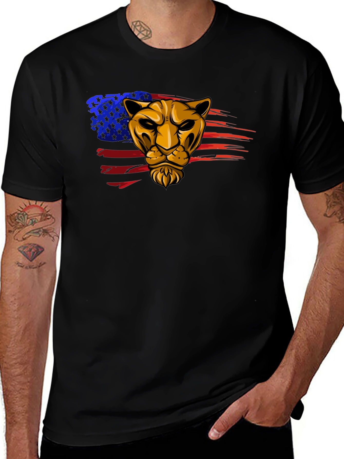 American Pride Lion Graphic Tee - Black