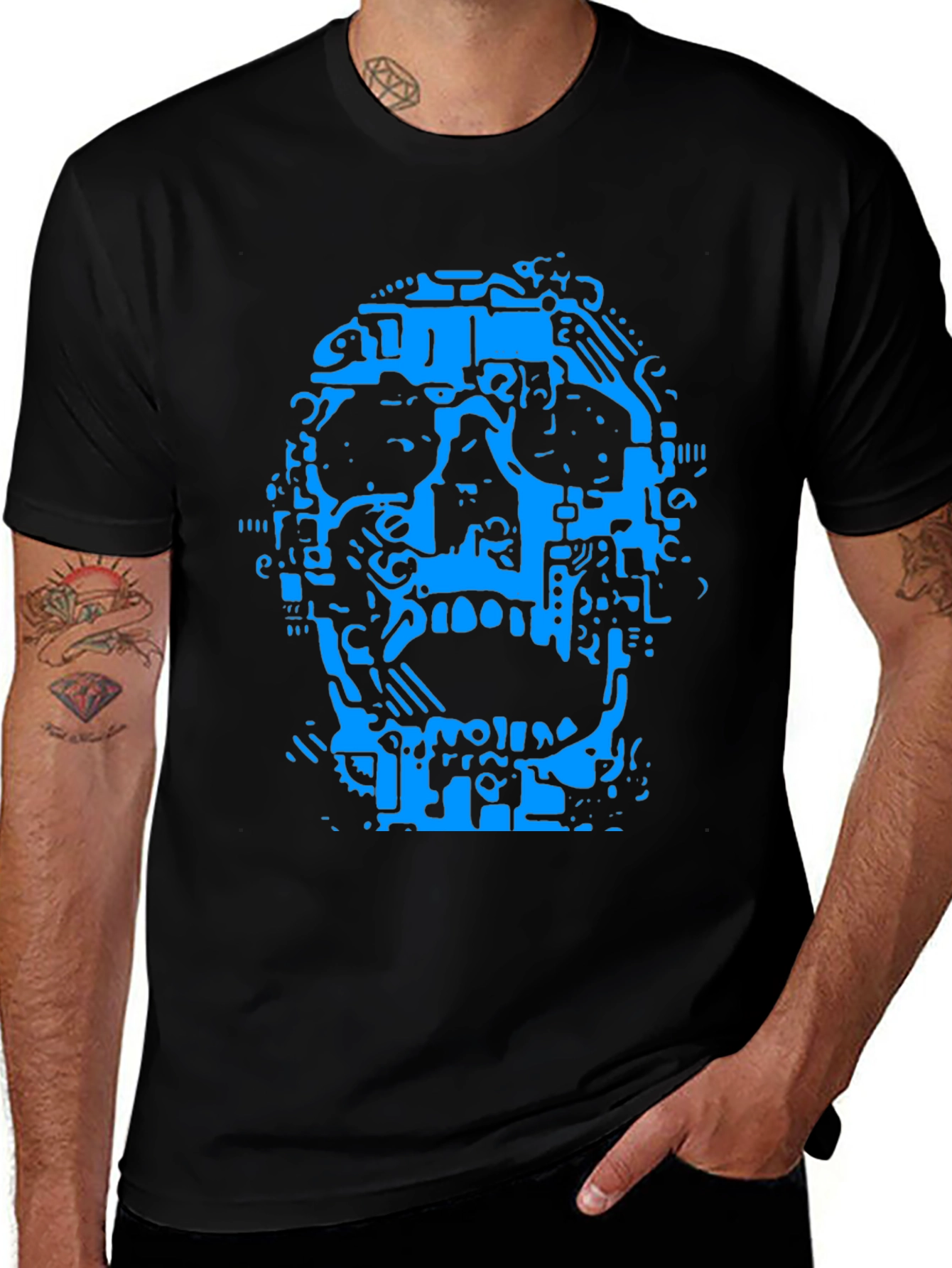 Abstract Skull Graphic T-Shirt - Black