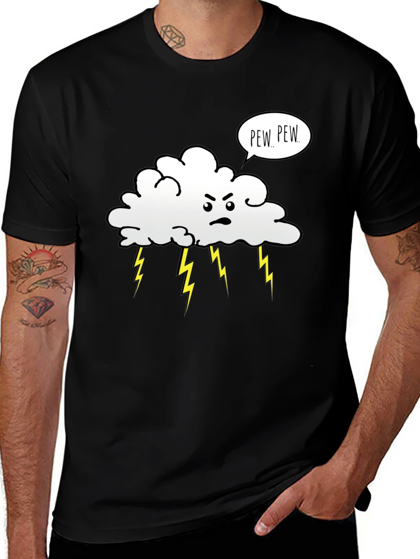 Angry Cloud Pew Pew Black T-Shirt