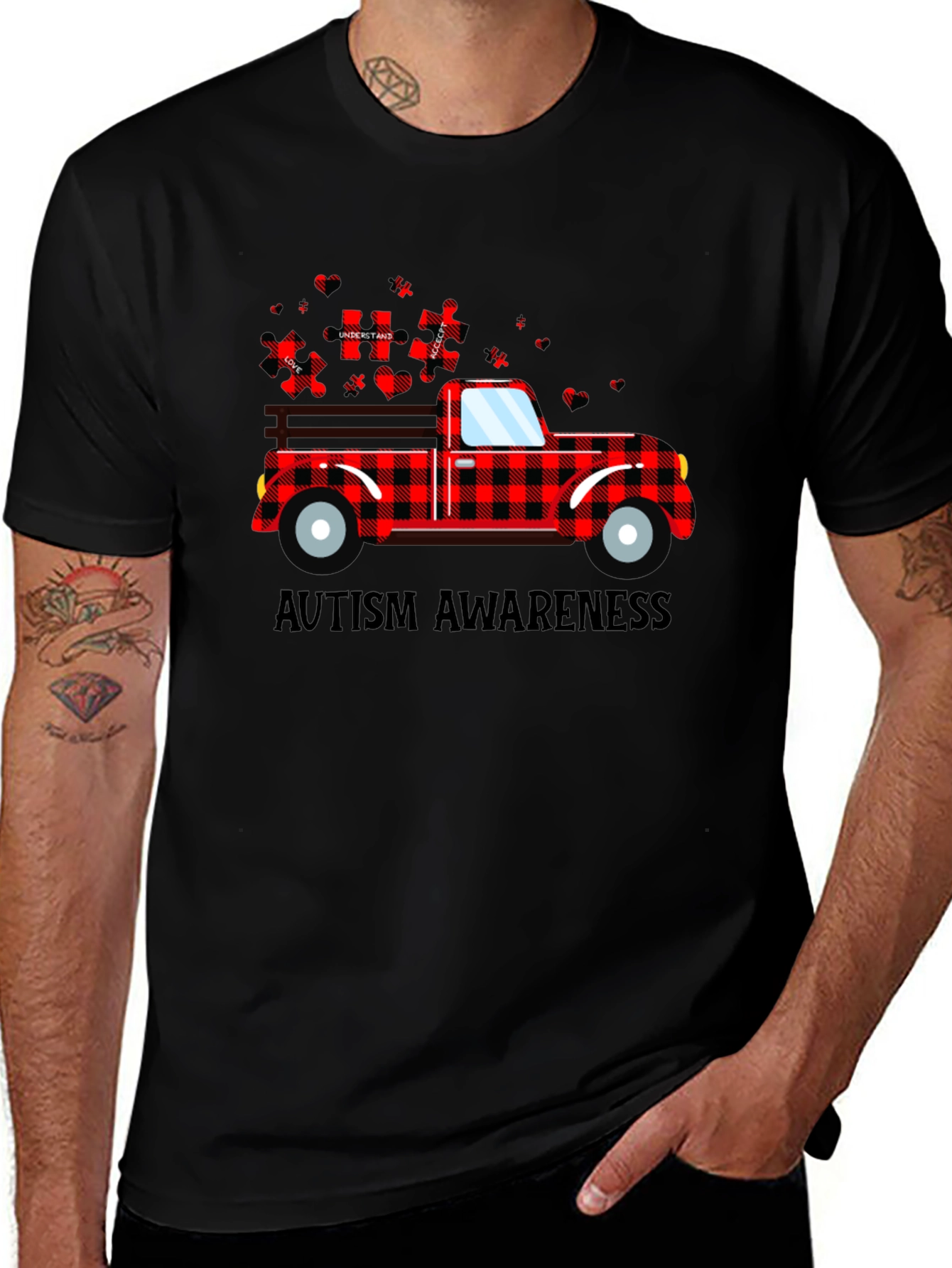 Autism Awareness Buffalo Plaid Truck T-Shirt