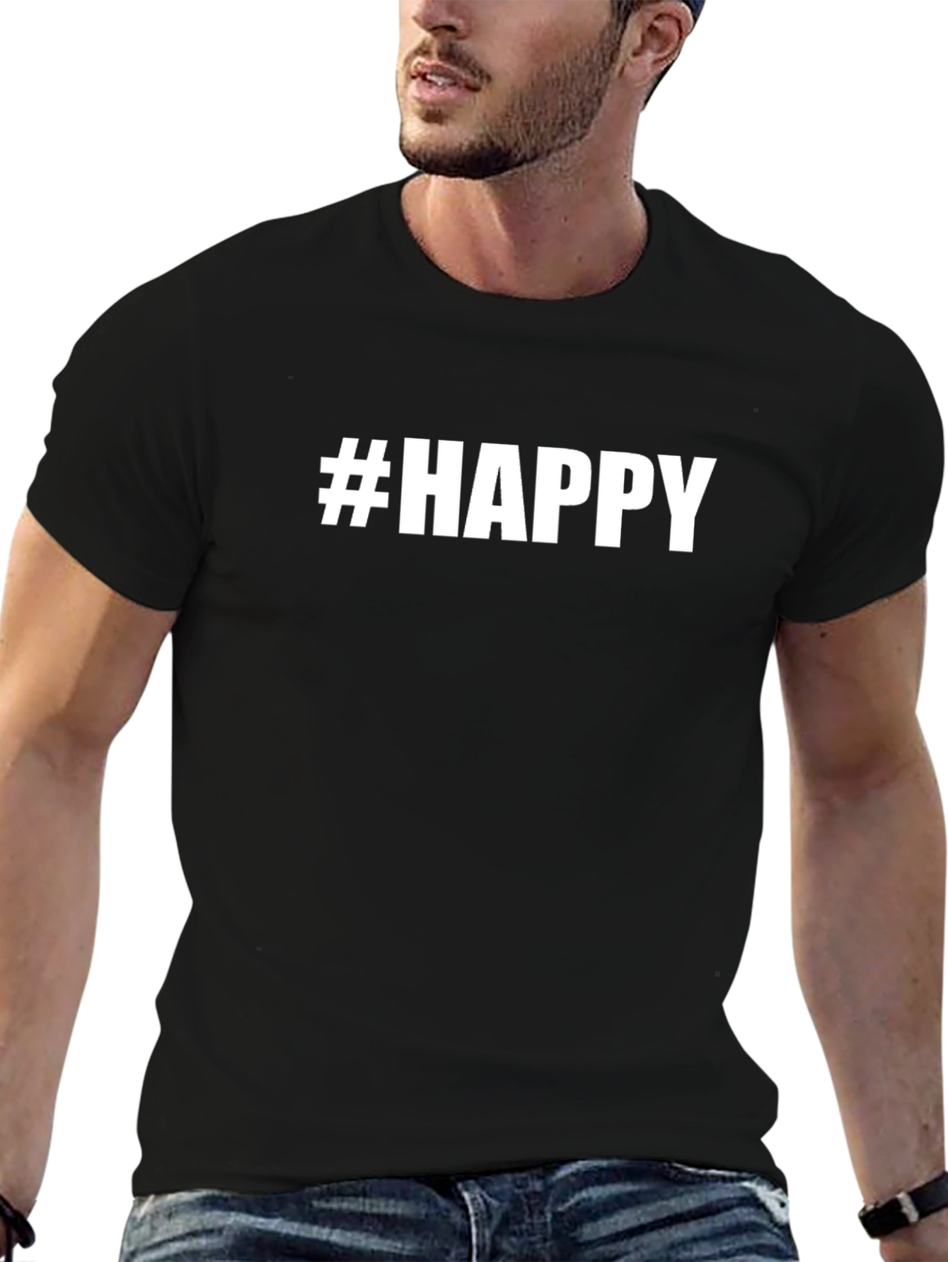 #HAPPY Graphic Tee - Unisex Black T-Shirt