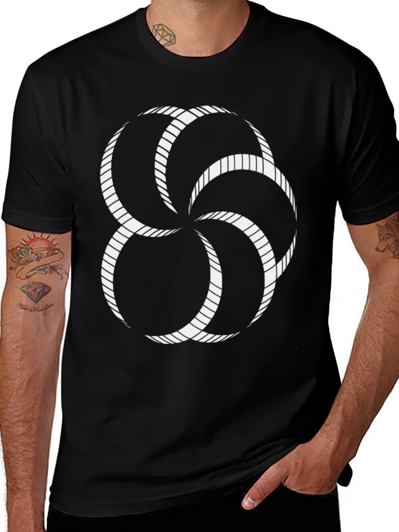 Abstract Geometric Design Black T-Shirt