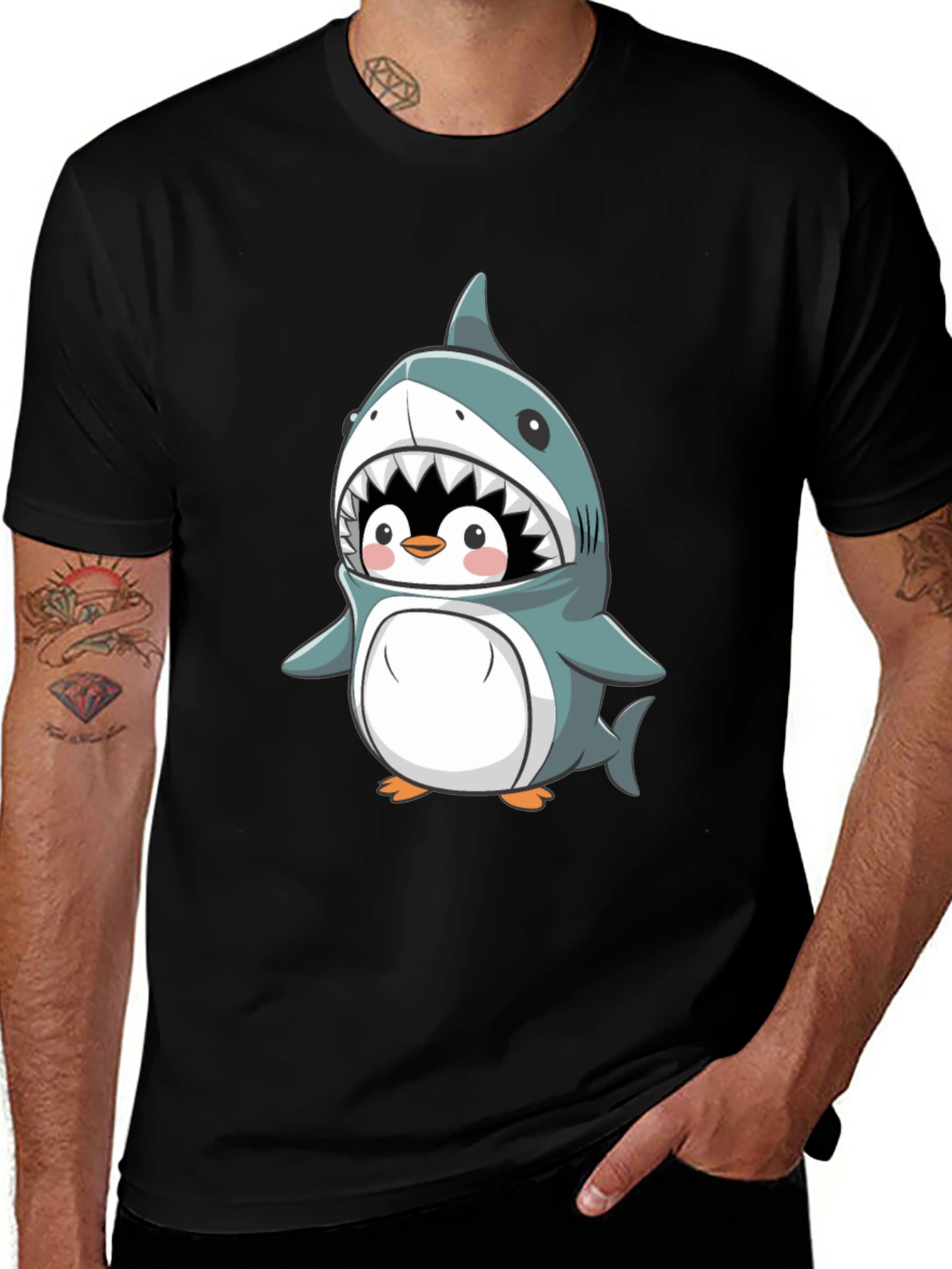 Cute Penguin in Shark Costume Graphic Tee