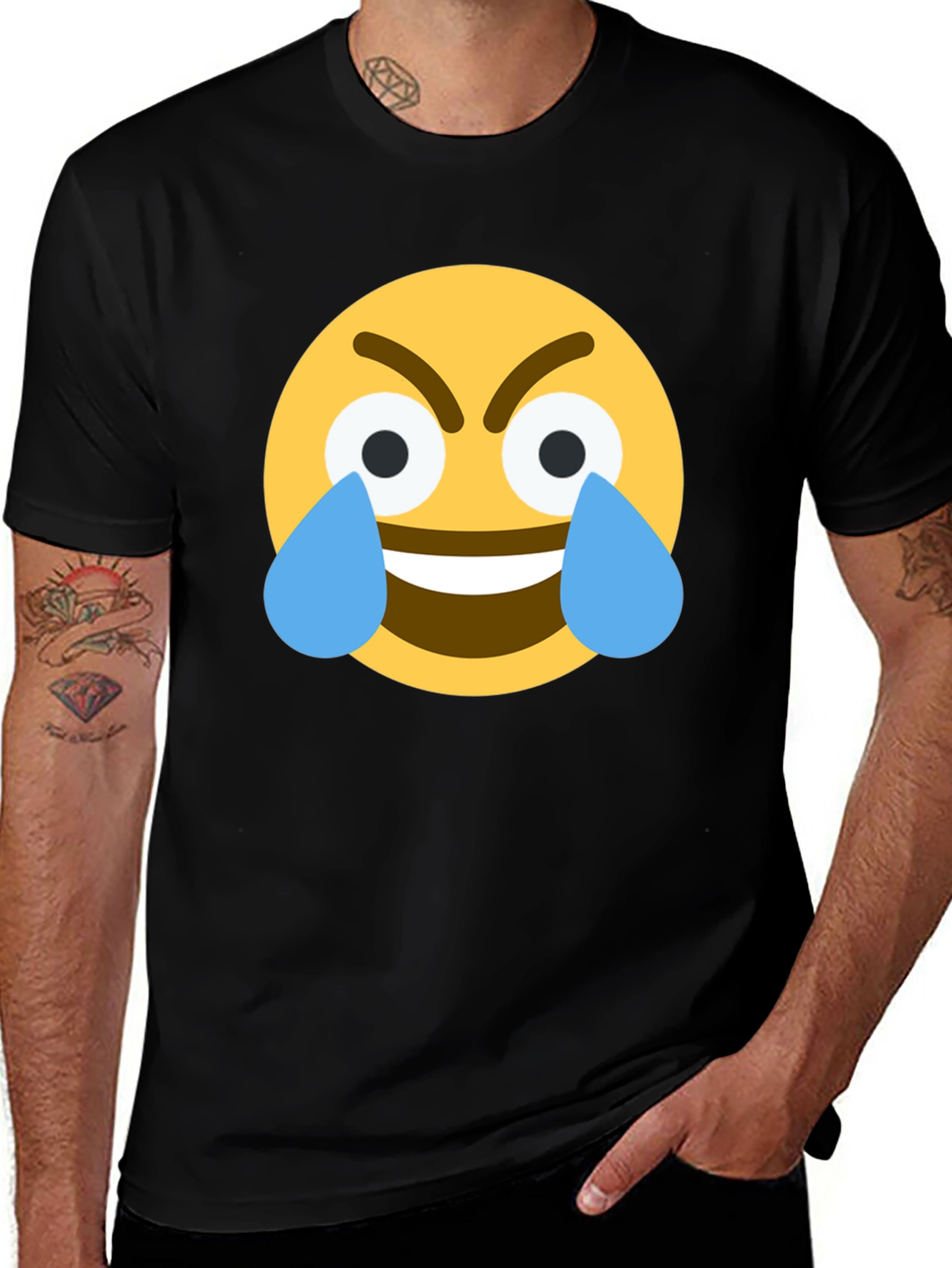 Angry Crying Emoji Black T-Shirt