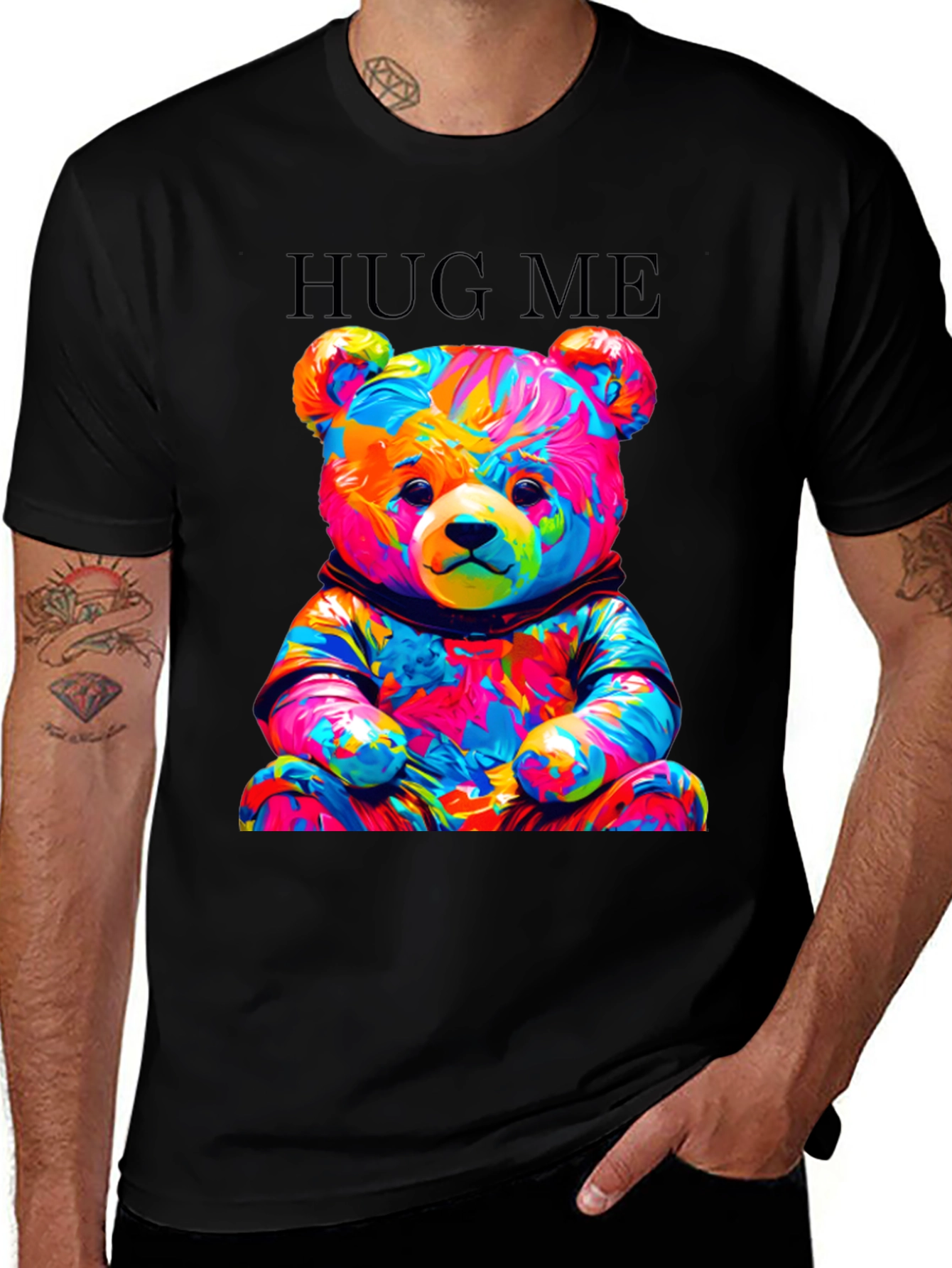 Colorful Teddy Bear Hug Me Graphic T-Shirt