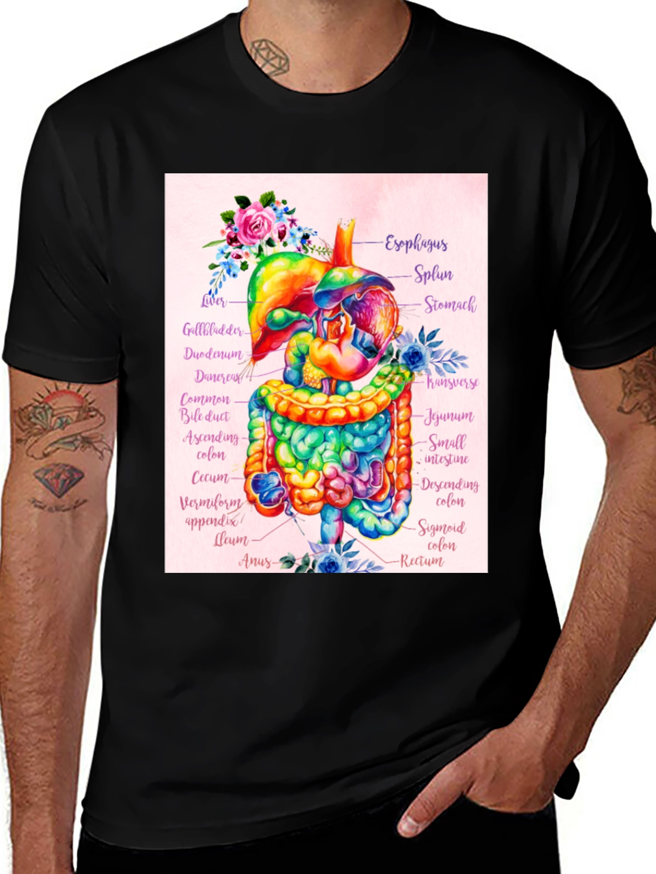Anatomical Digestive System Floral T-Shirt