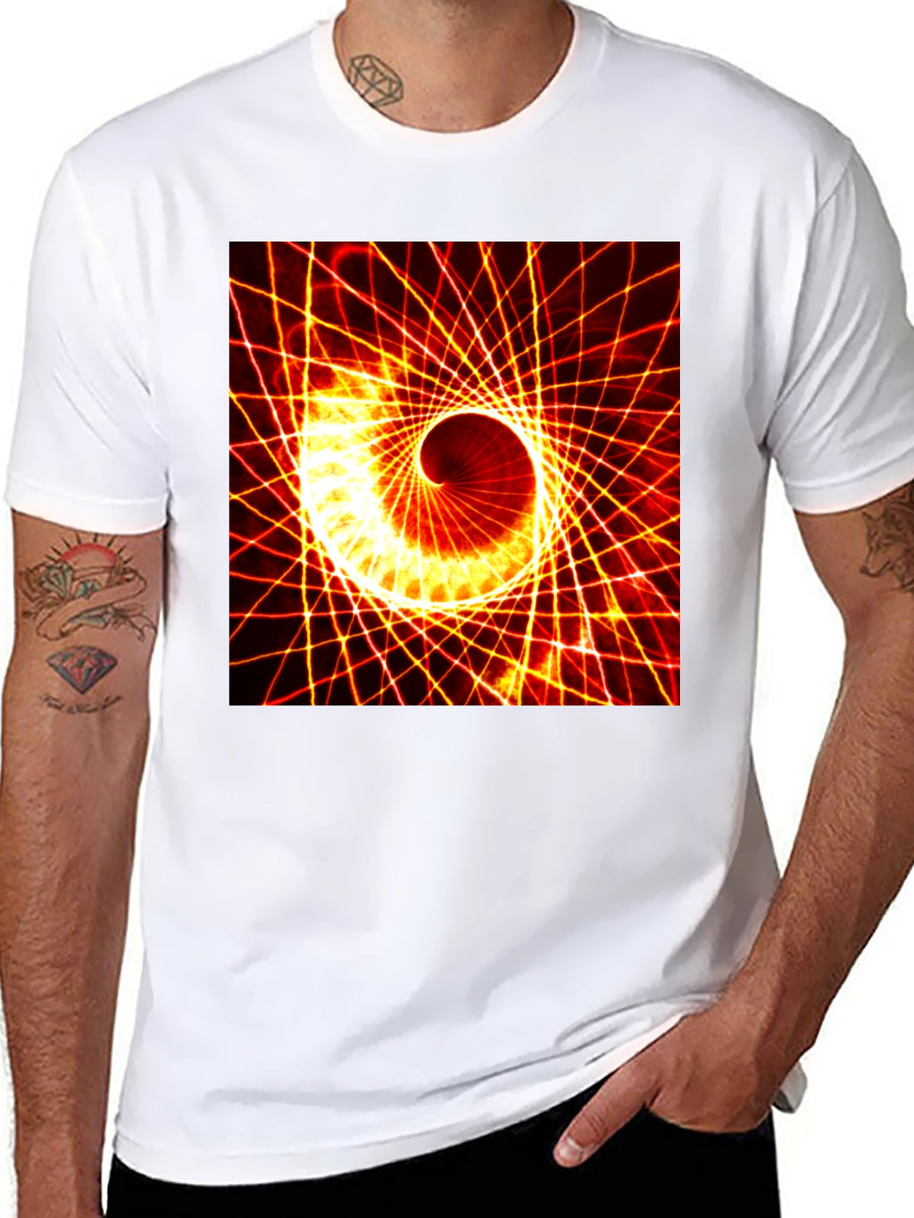 Geometric Spiral Graphic Tee - Black