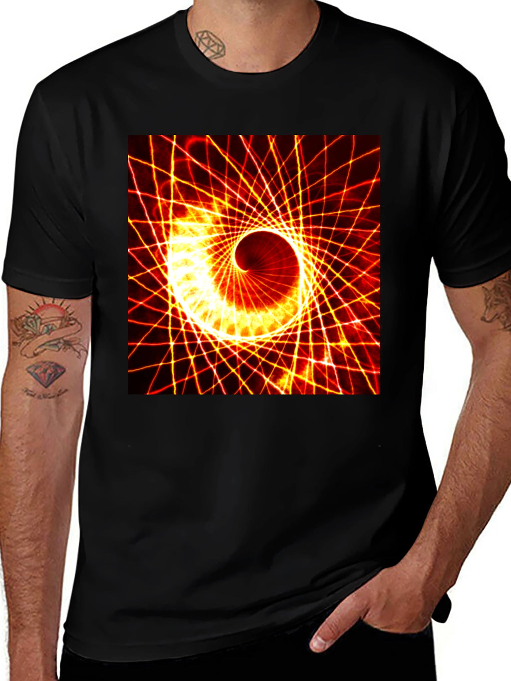 Geometric Spiral Graphic Tee - Black