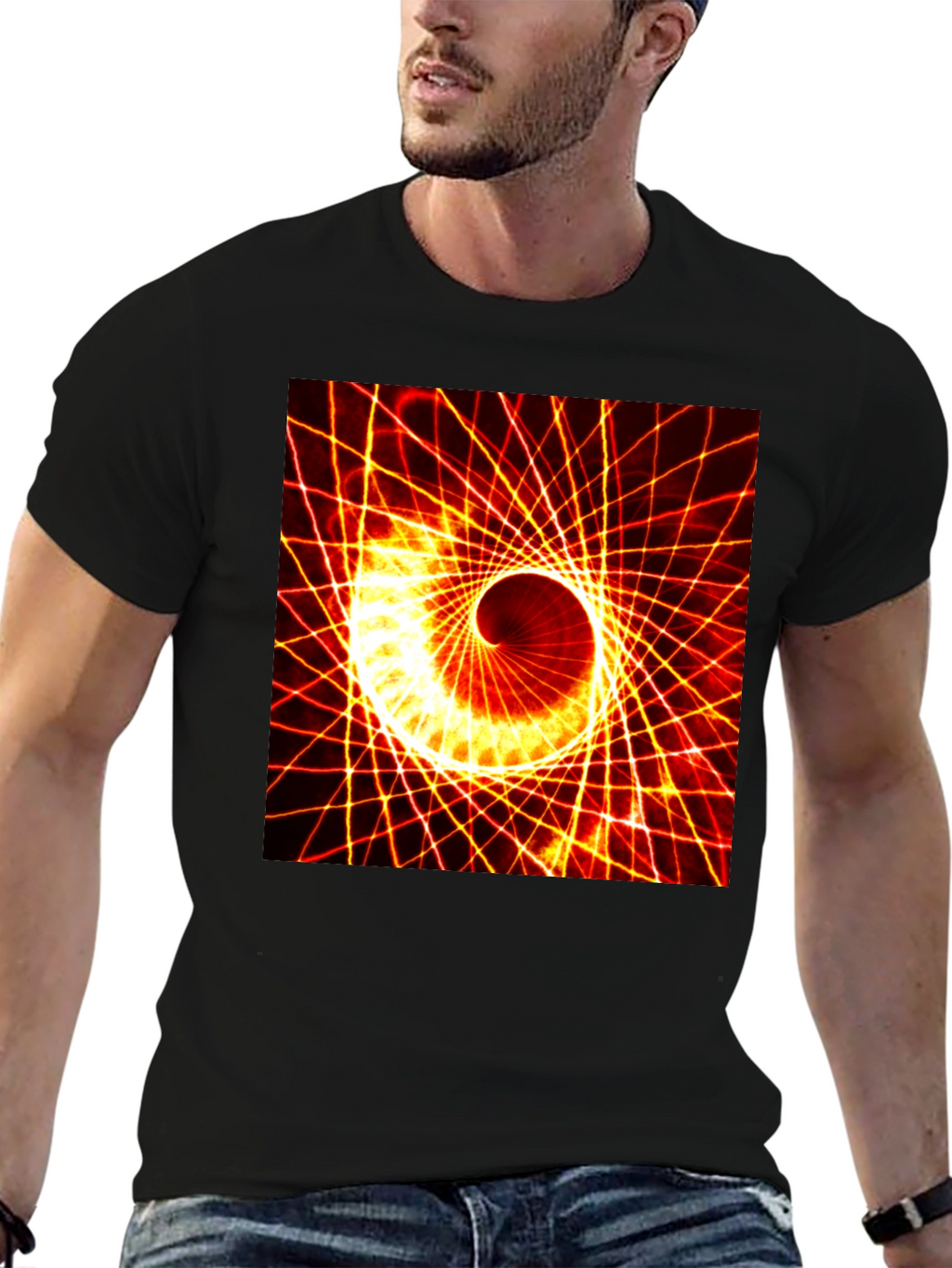 Geometric Spiral Graphic Tee - Black