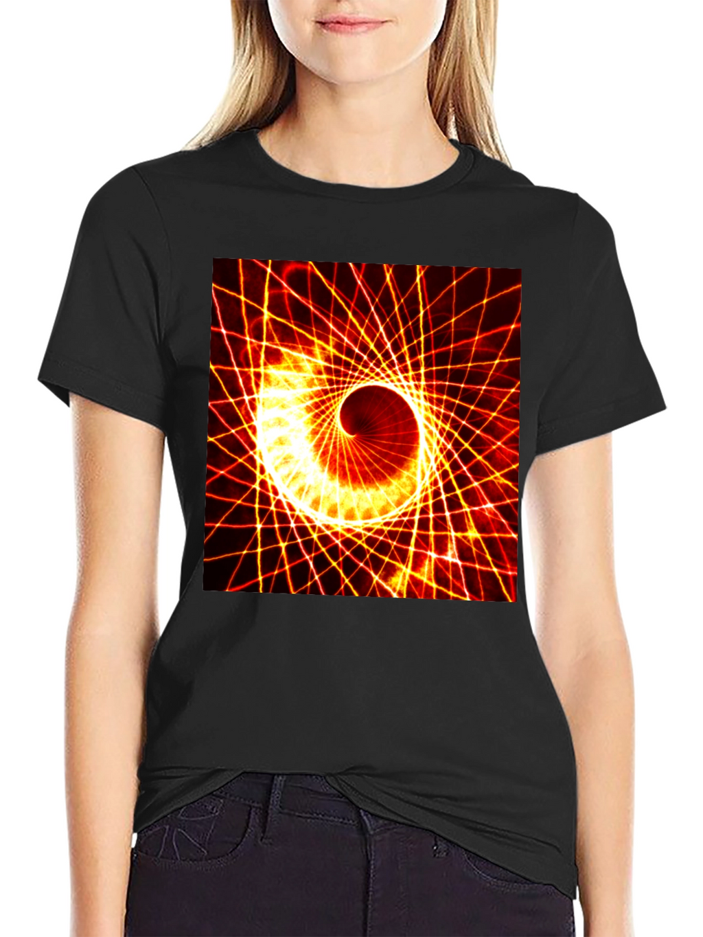 Geometric Spiral Graphic Tee - Black