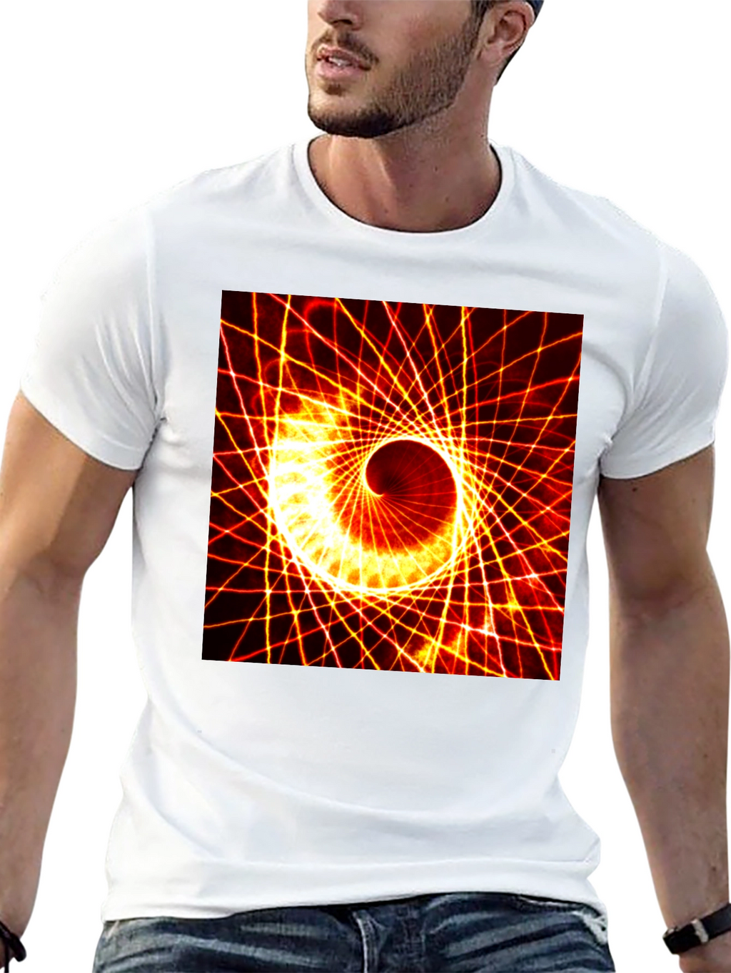 Geometric Spiral Graphic Tee - Black