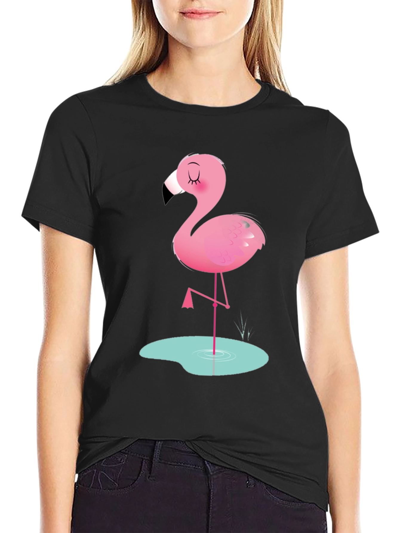 Cool Flamingo Graphic Tee - Soft Black Cotton