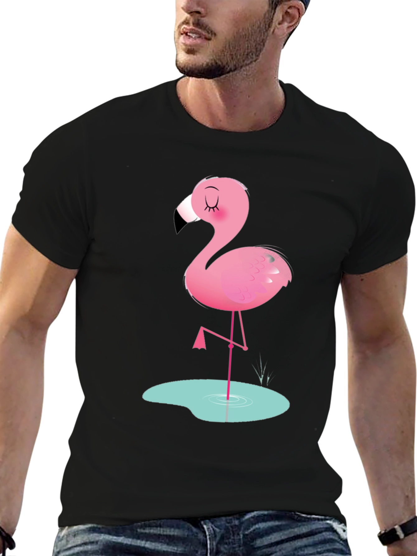 Cool Flamingo Graphic Tee - Soft Black Cotton