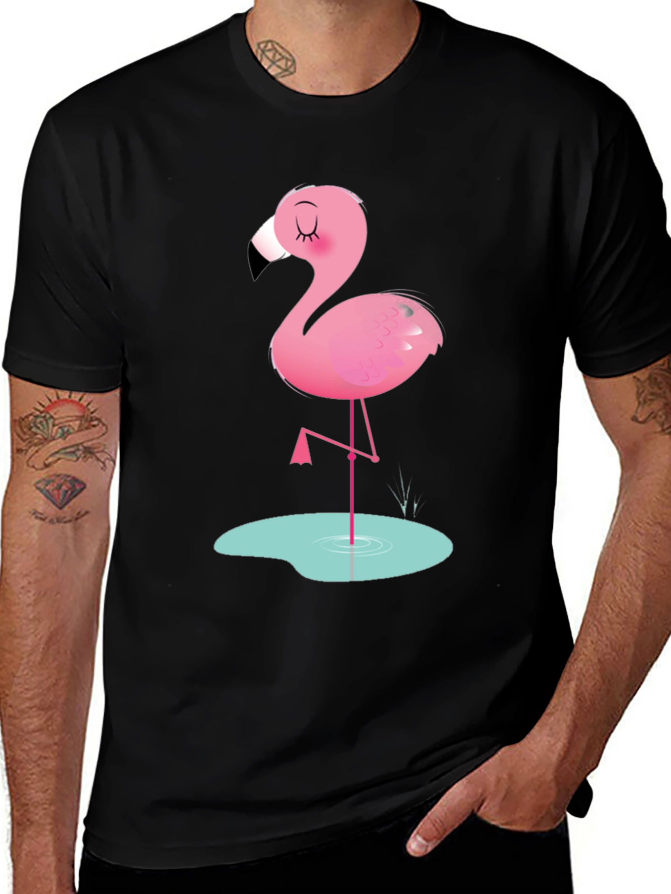 Cool Flamingo Graphic Tee - Soft Black Cotton