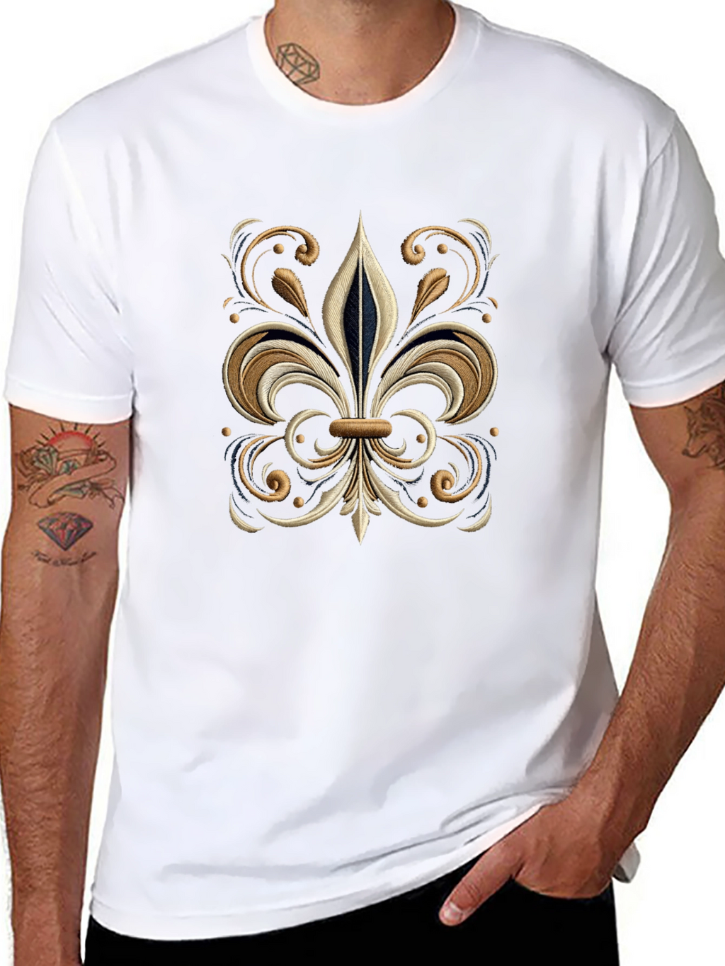 Embroidered Fleur-de-Lis Black T-Shirt