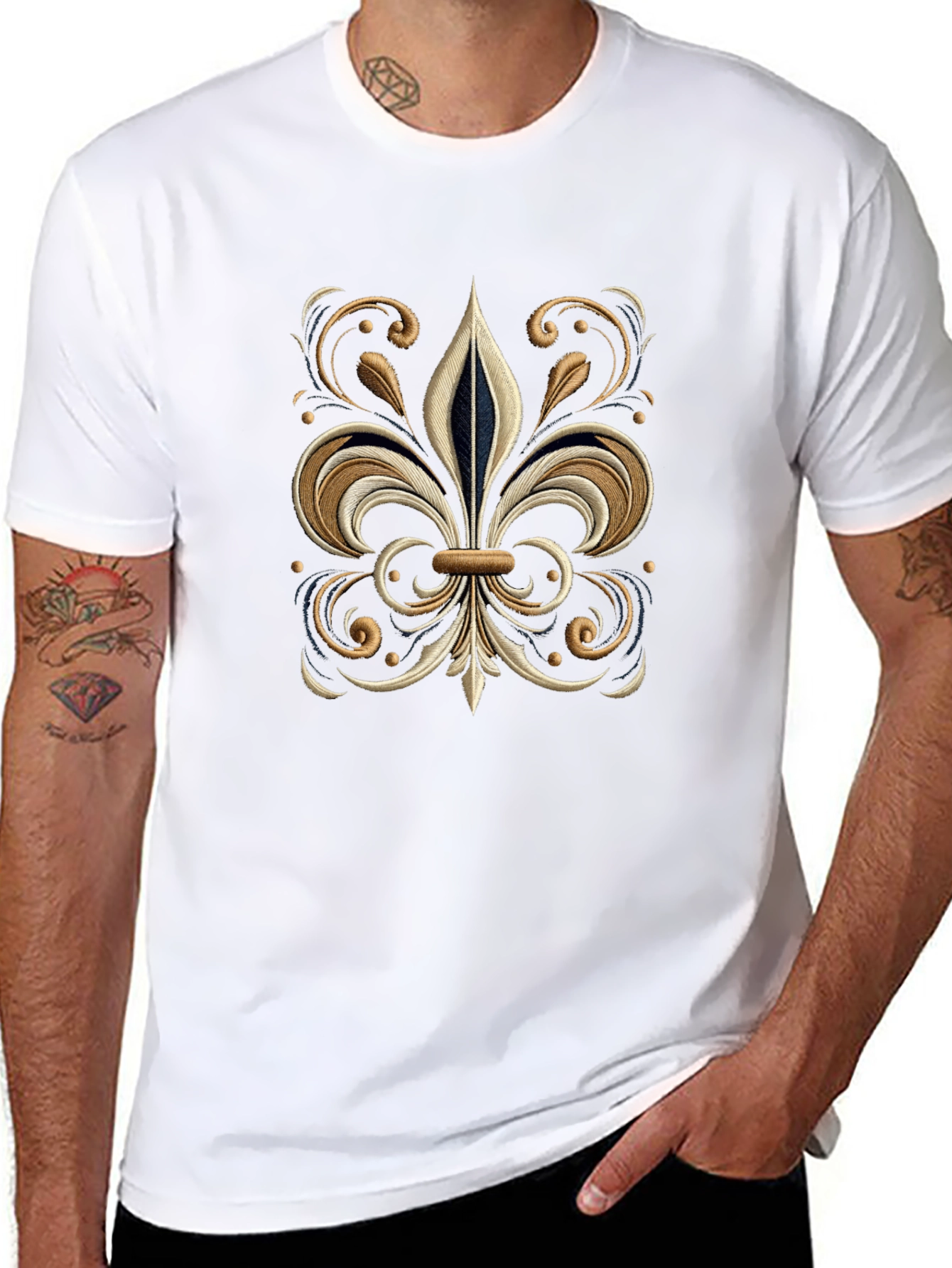 Embroidered Fleur-de-Lis Black T-Shirt