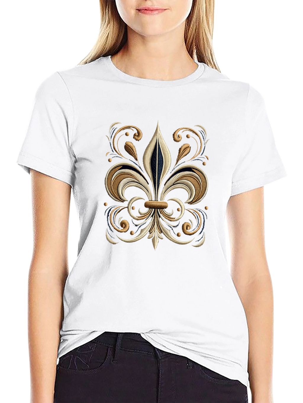 Embroidered Fleur-de-Lis Black T-Shirt