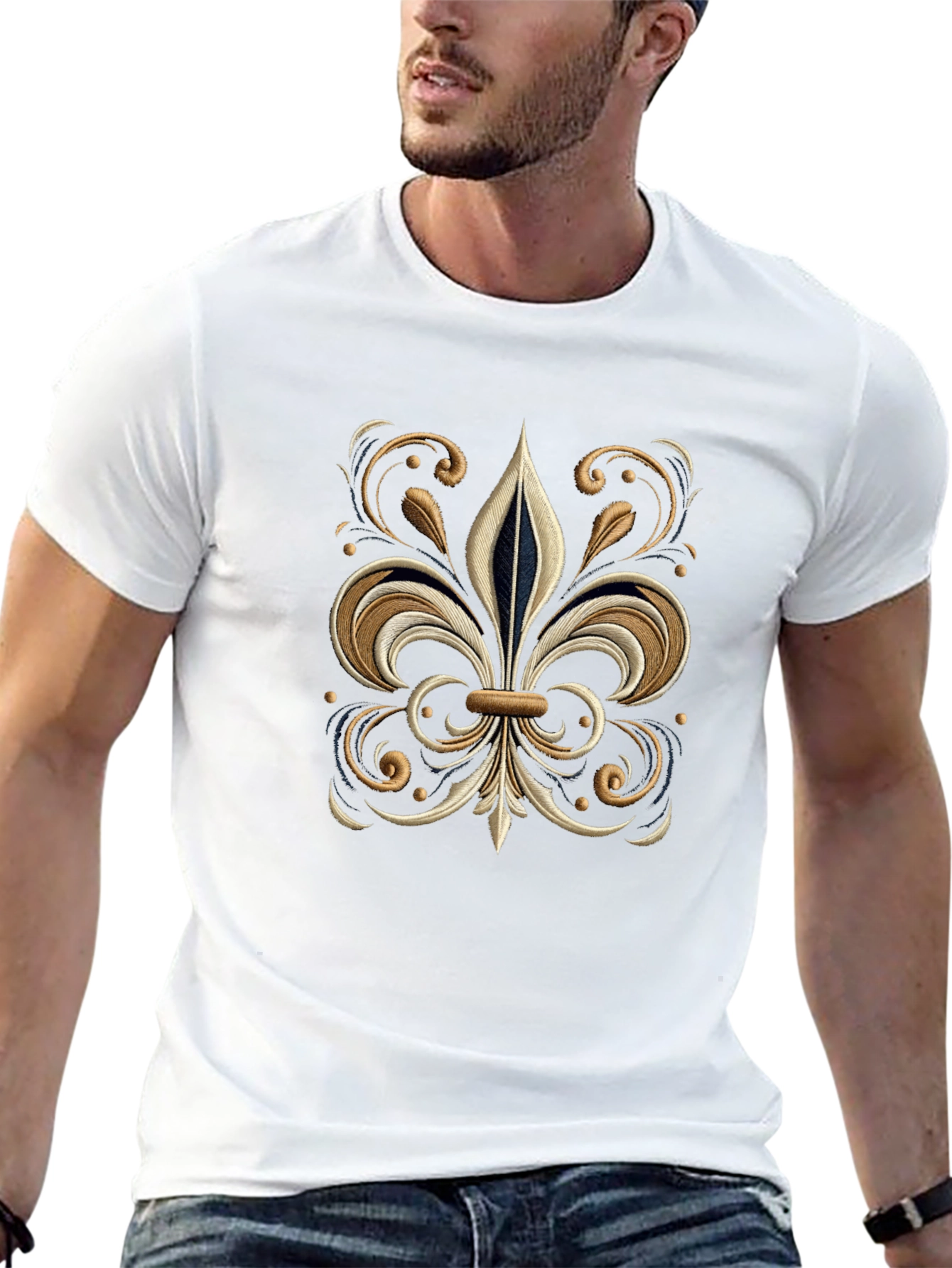 Embroidered Fleur-de-Lis Black T-Shirt
