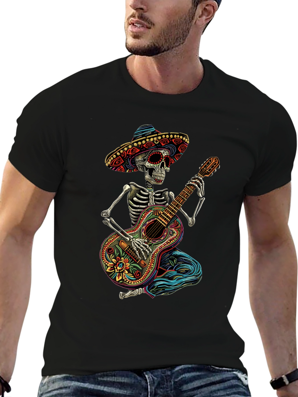 Day of the Dead Skeleton Guitar T-Shirt