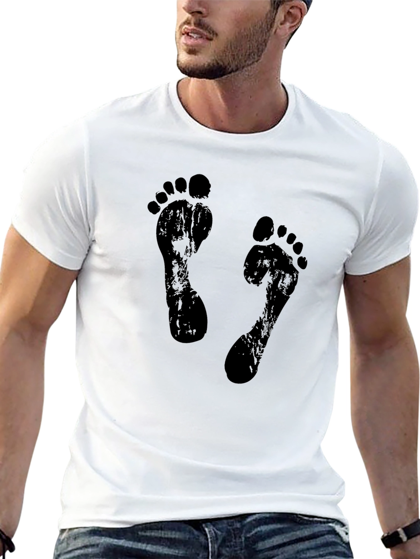 Barefoot Print Graphic Tee - Casual Black Shirt