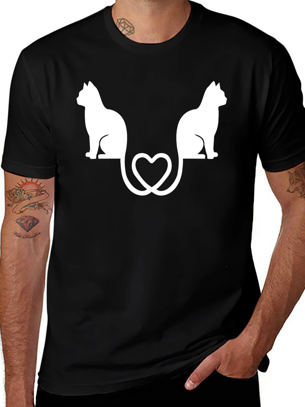 Cute Cats Heart Tail Graphic Tee