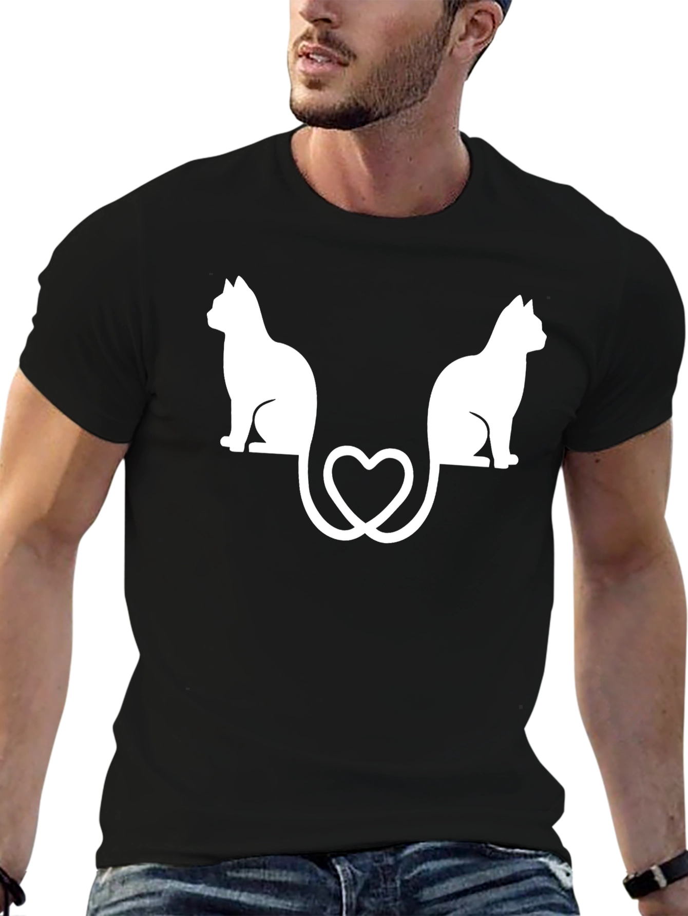 Cute Cats Heart Tail Graphic Tee