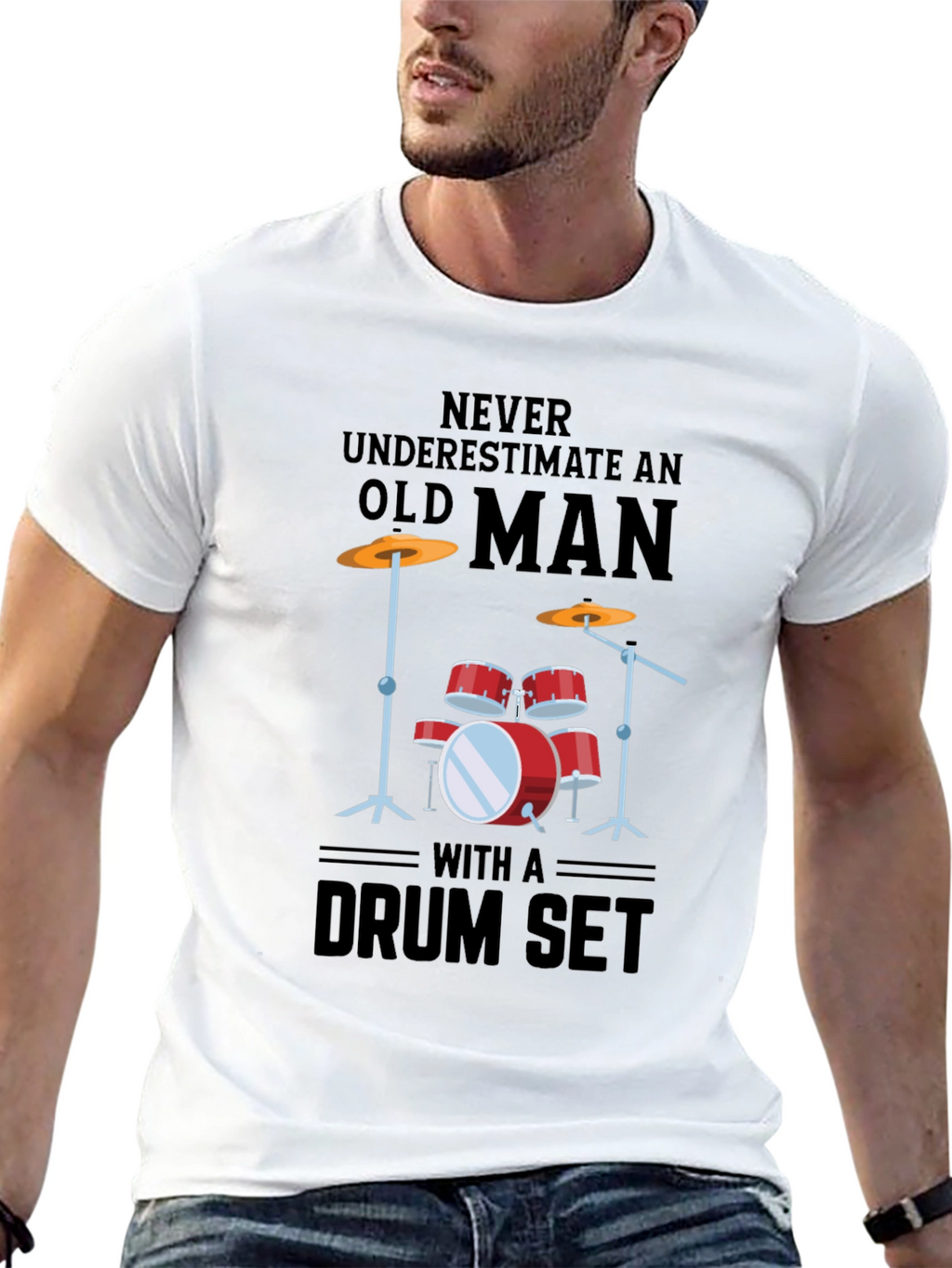 Drum Set Old Man Graphic Tee