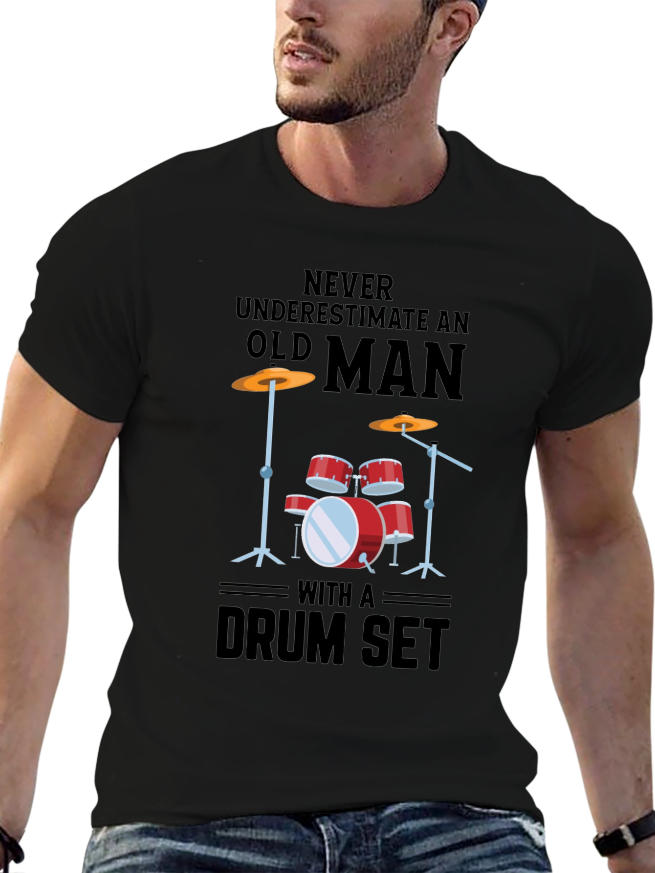 Drum Set Old Man Graphic Tee