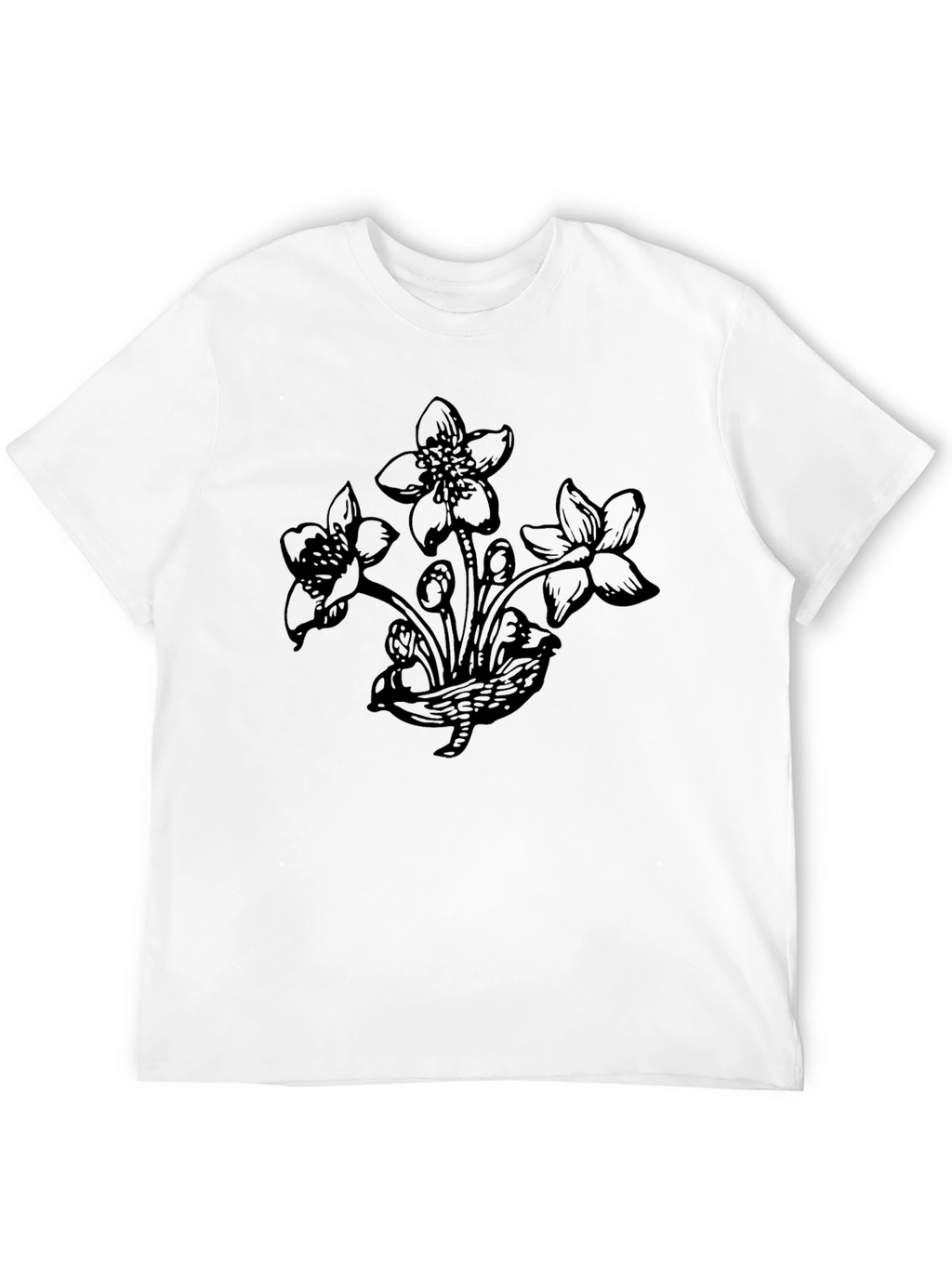 Botanical Flower Graphic Black T-Shirt
