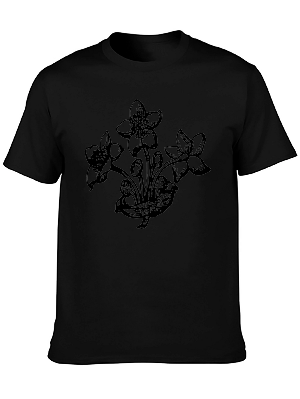 Botanical Flower Graphic Black T-Shirt