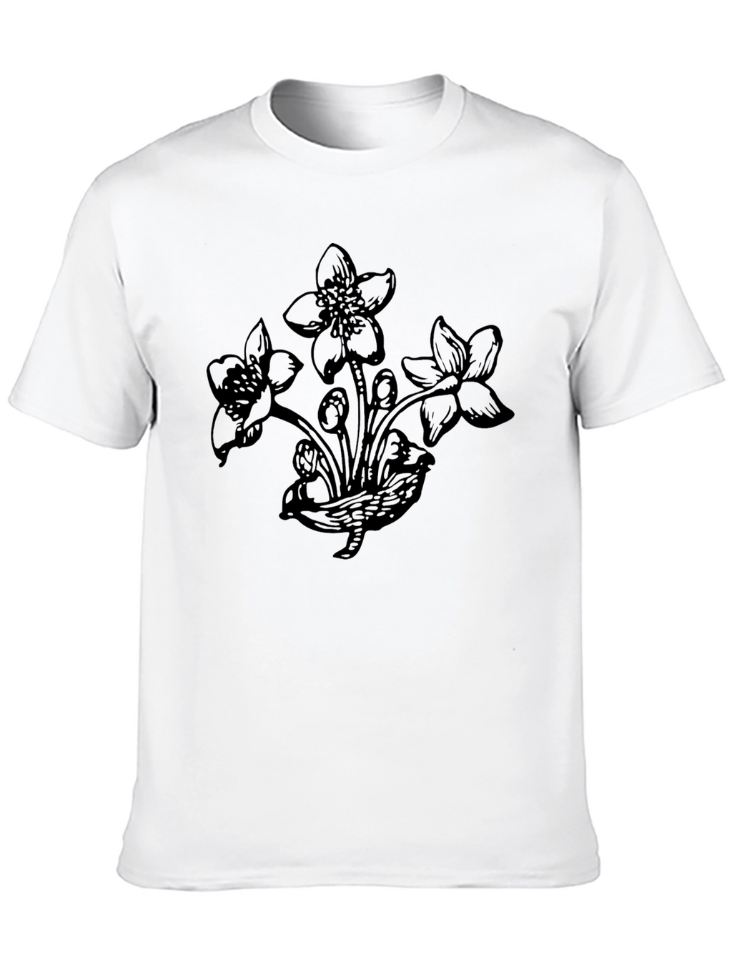 Botanical Flower Graphic Black T-Shirt