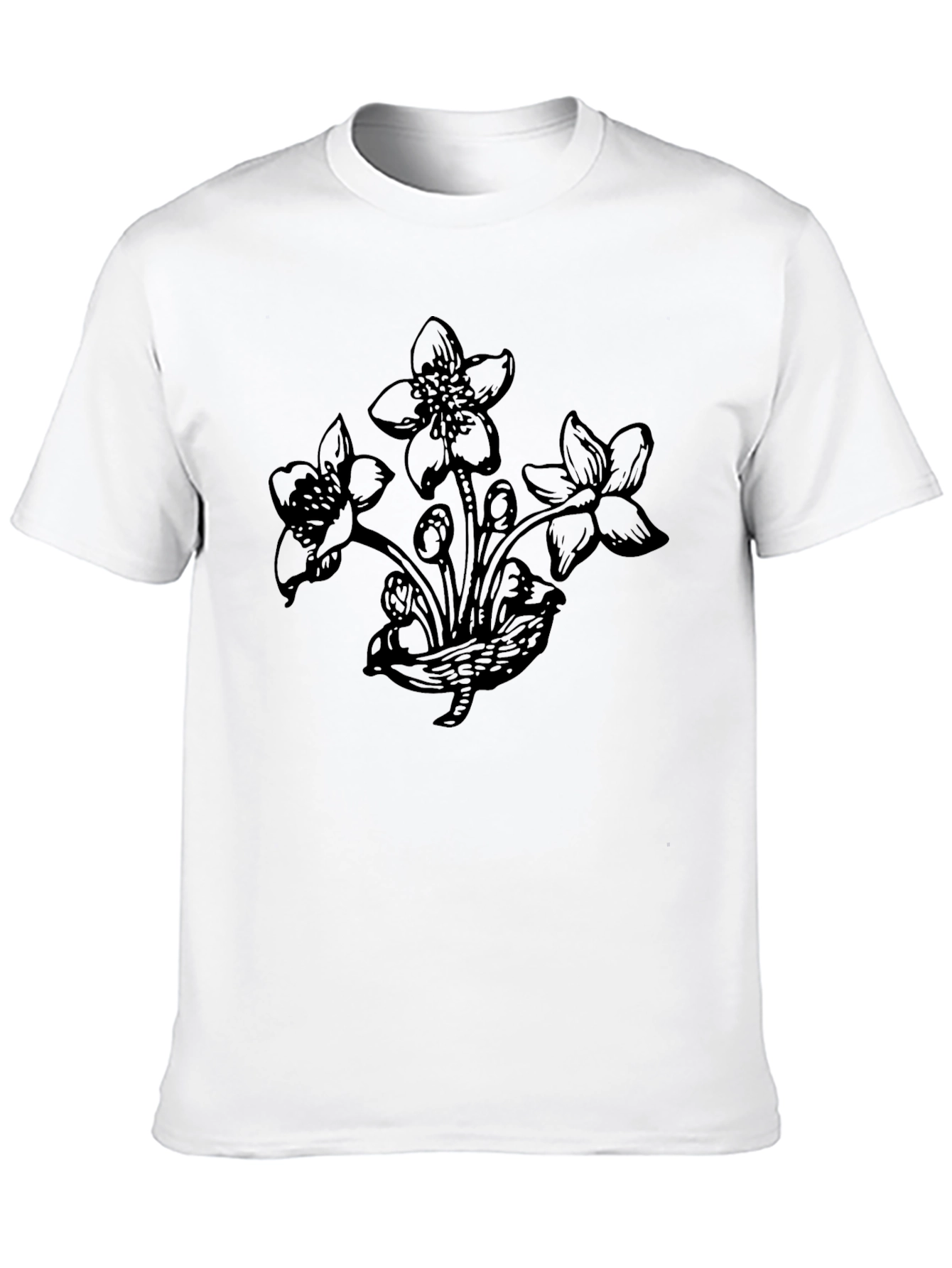 Botanical Flower Graphic Black T-Shirt