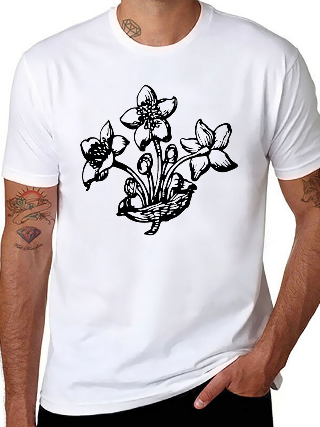 Botanical Flower Graphic Black T-Shirt