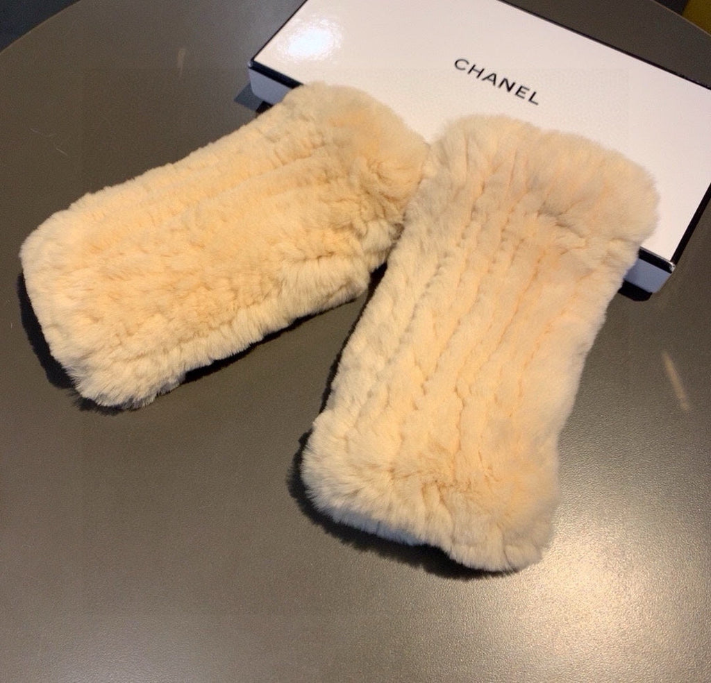 FINGERLESS HALF GLOVES IN BEIGE CREAM RABBIT FUR 462277