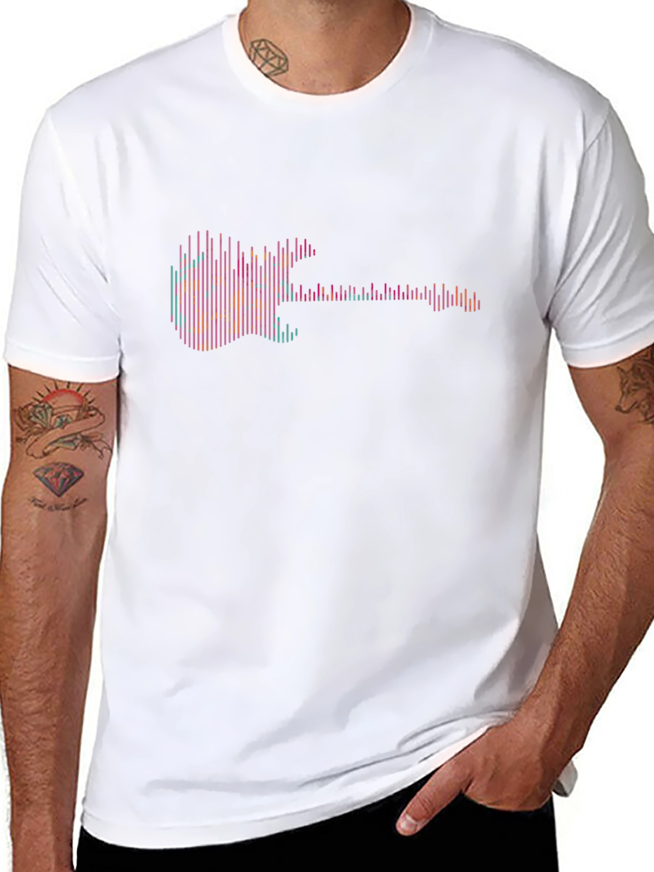 Abstract Guitar Graphic Tee - Black Cotton T-Shirt