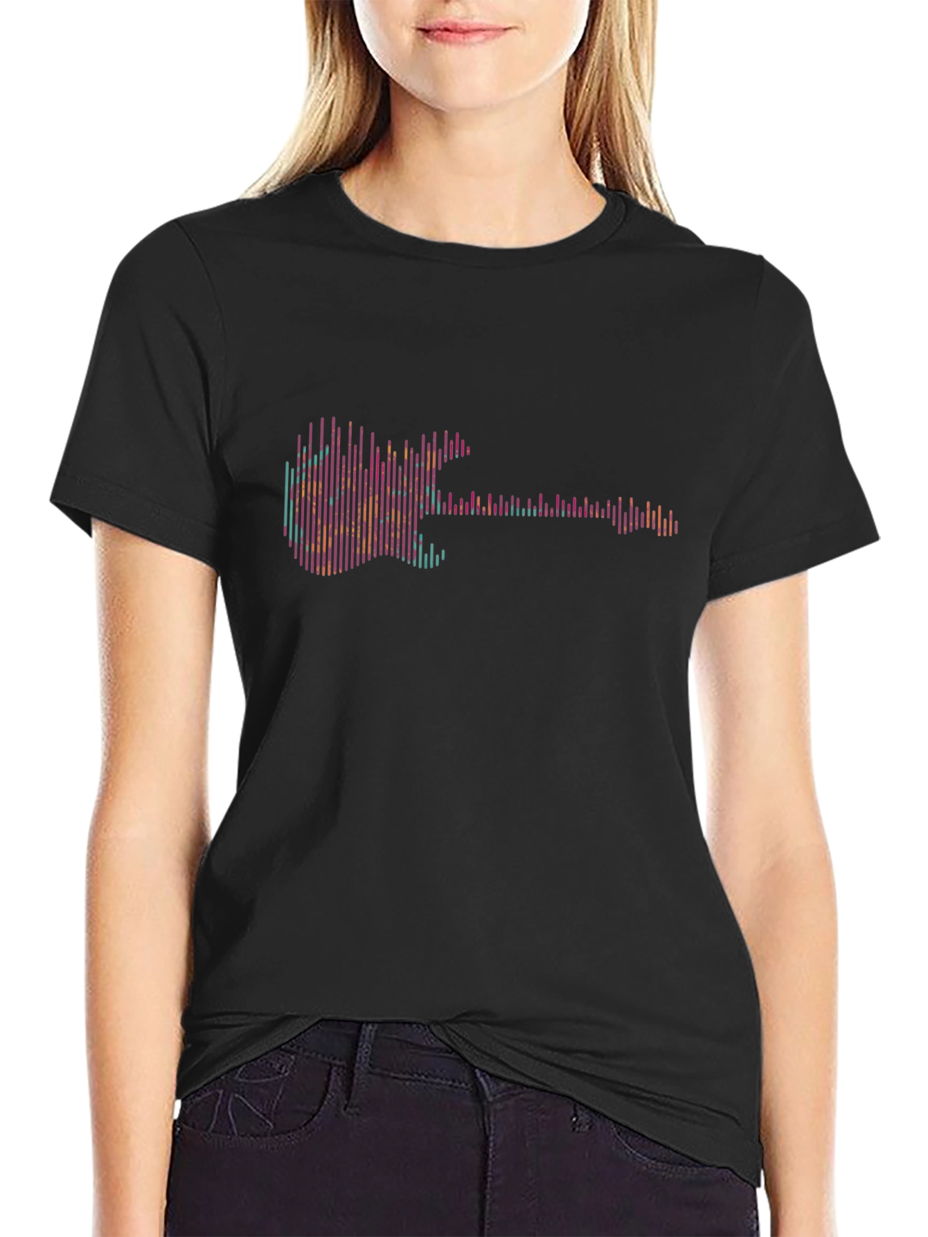 Abstract Guitar Graphic Tee - Black Cotton T-Shirt