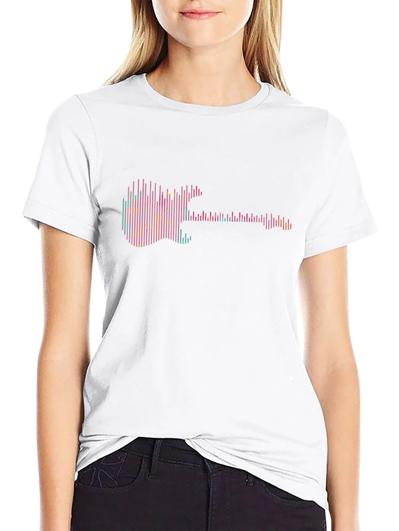 Abstract Guitar Graphic Tee - Black Cotton T-Shirt