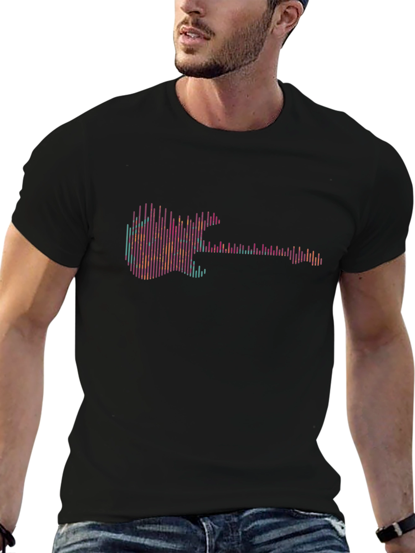 Abstract Guitar Graphic Tee - Black Cotton T-Shirt