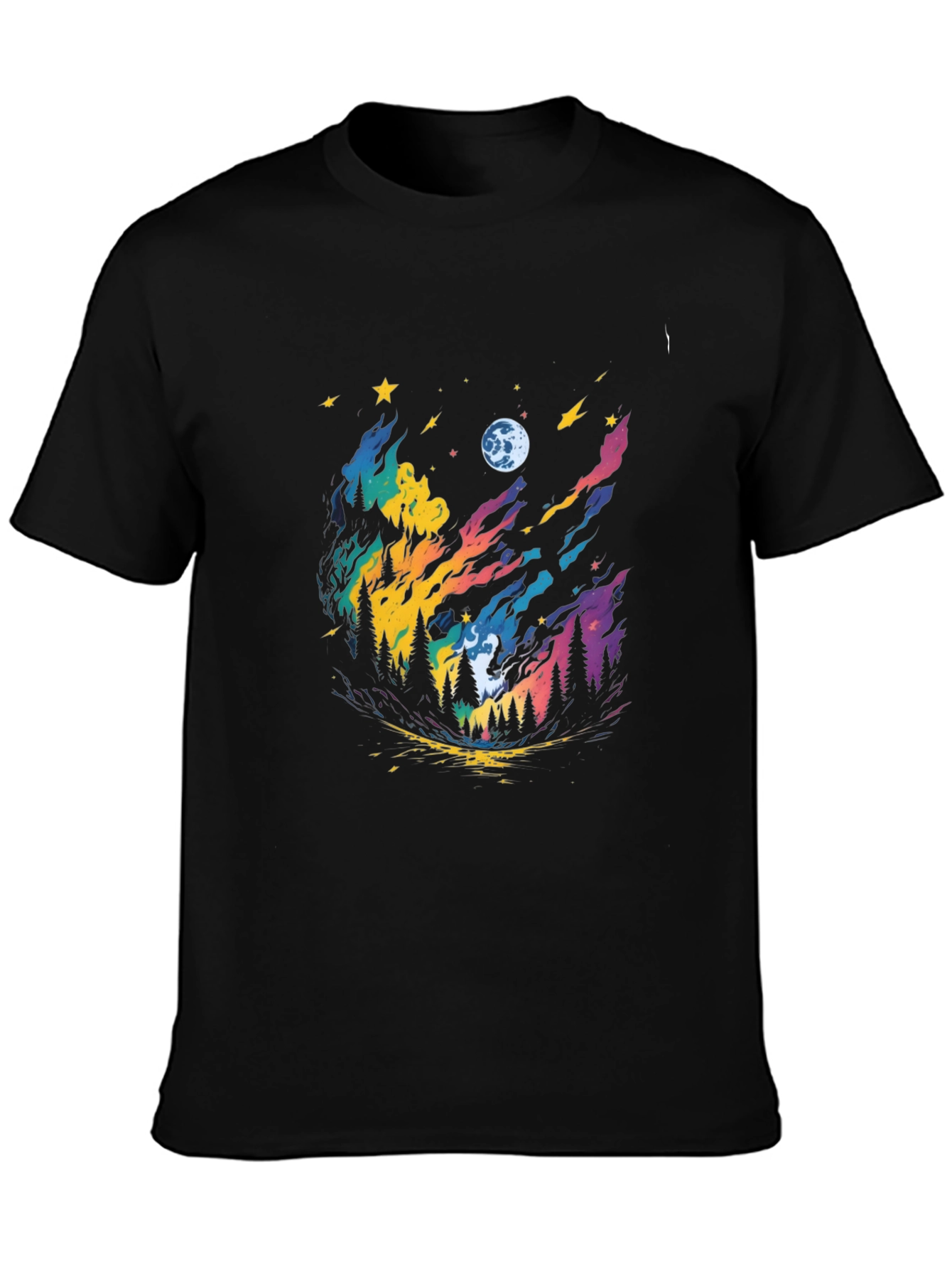 Colorful Night Sky Forest Graphic Tee