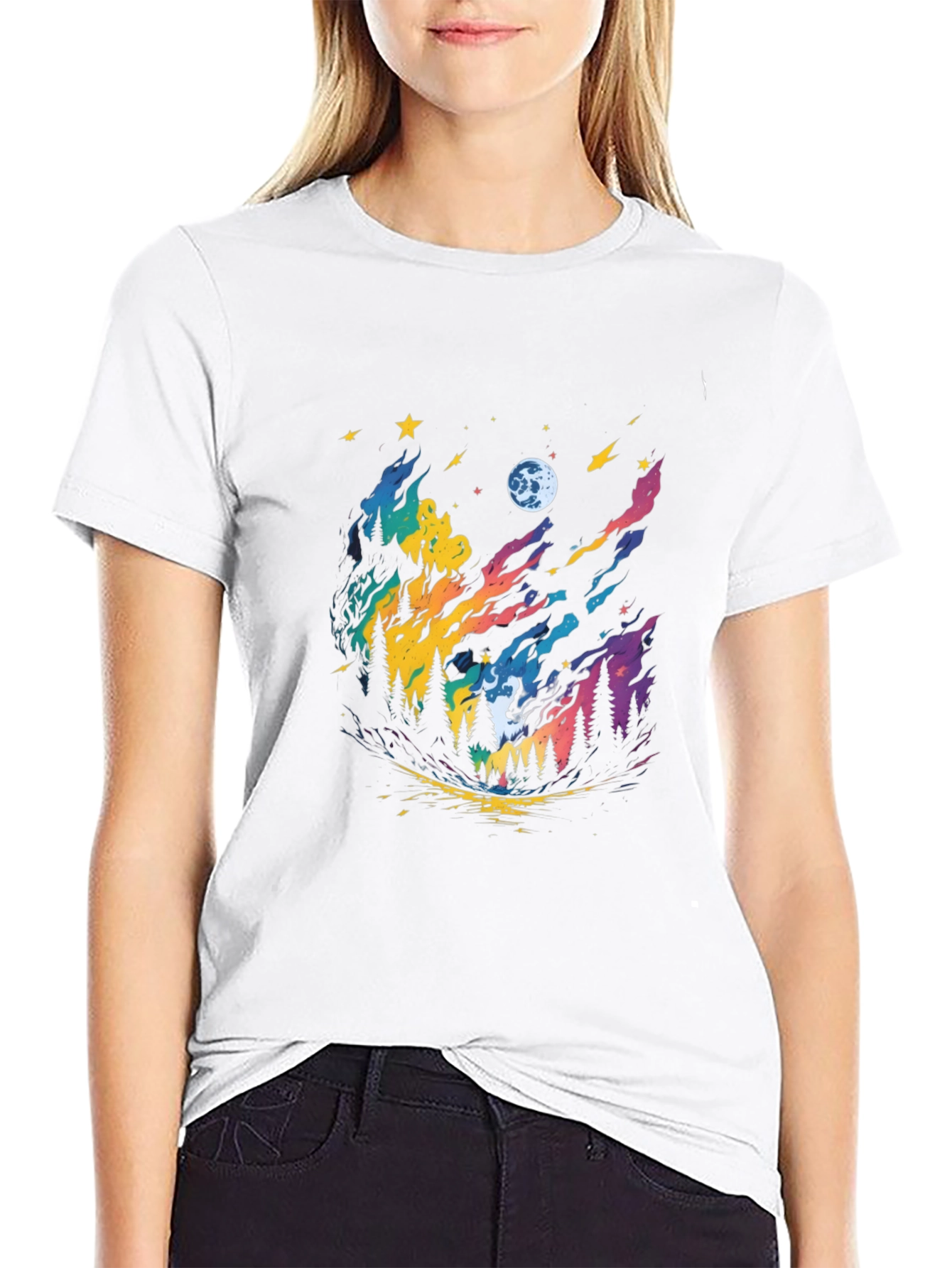 Colorful Night Sky Forest Graphic Tee