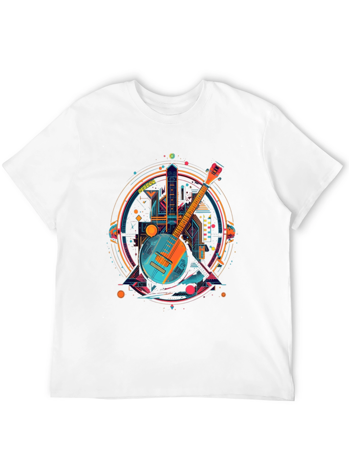 Banjo Cityscape Graphic Tee - Retro Music Shirt