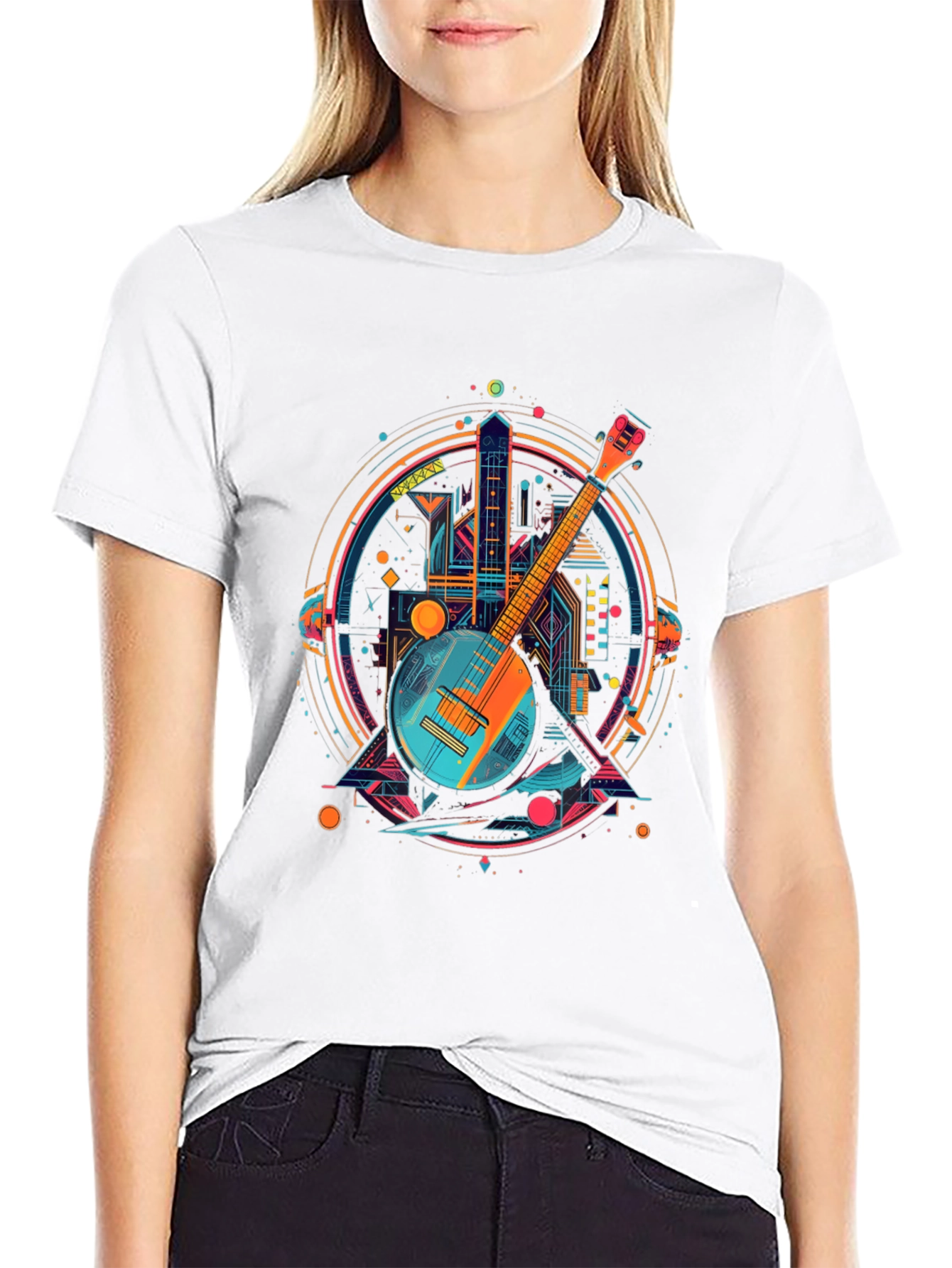 Banjo Cityscape Graphic Tee - Retro Music Shirt