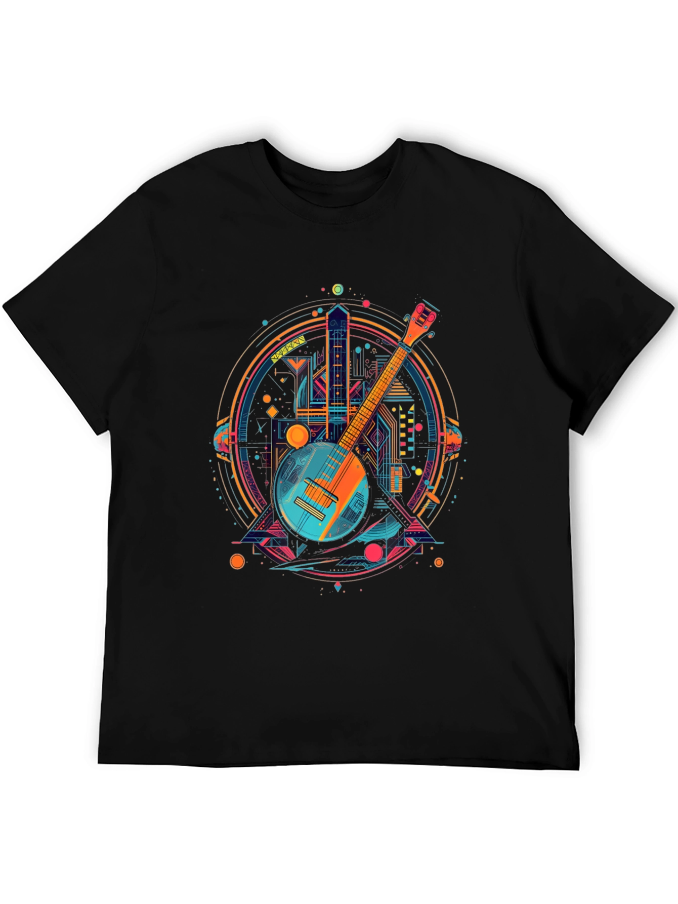 Banjo Cityscape Graphic Tee - Retro Music Shirt
