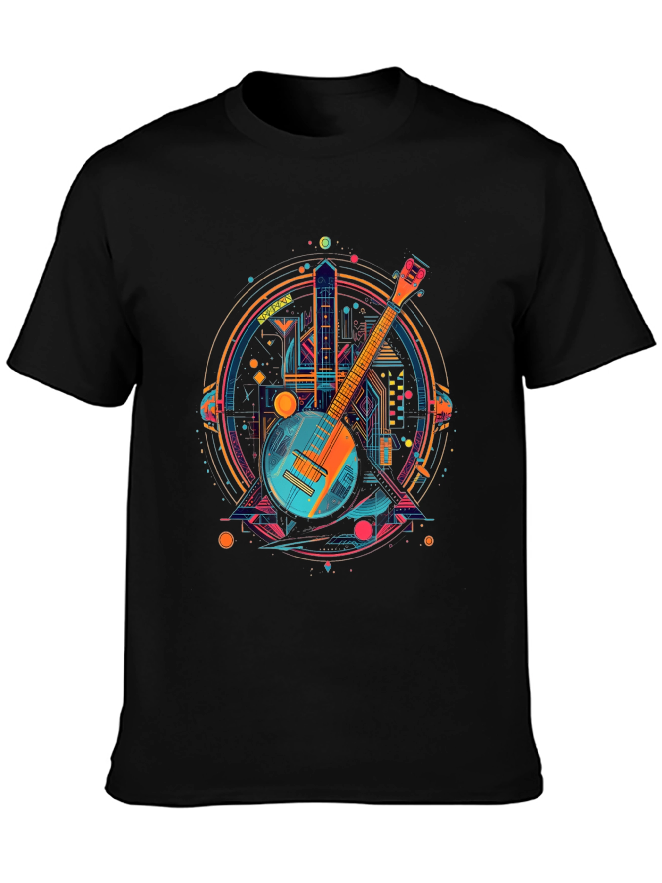 Banjo Cityscape Graphic Tee - Retro Music Shirt