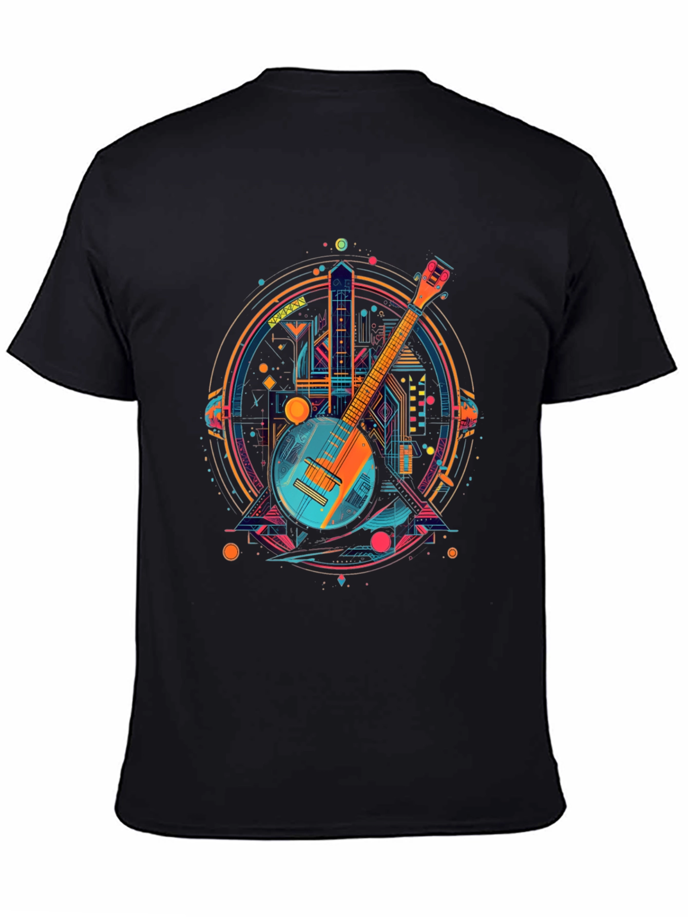 Banjo Cityscape Graphic Tee - Retro Music Shirt