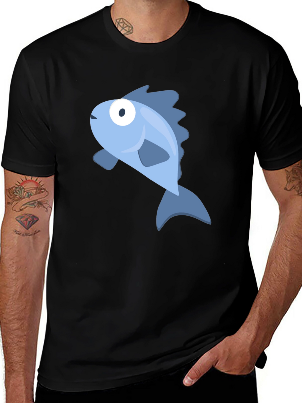 Blue Fish Graphic Black T-Shirt