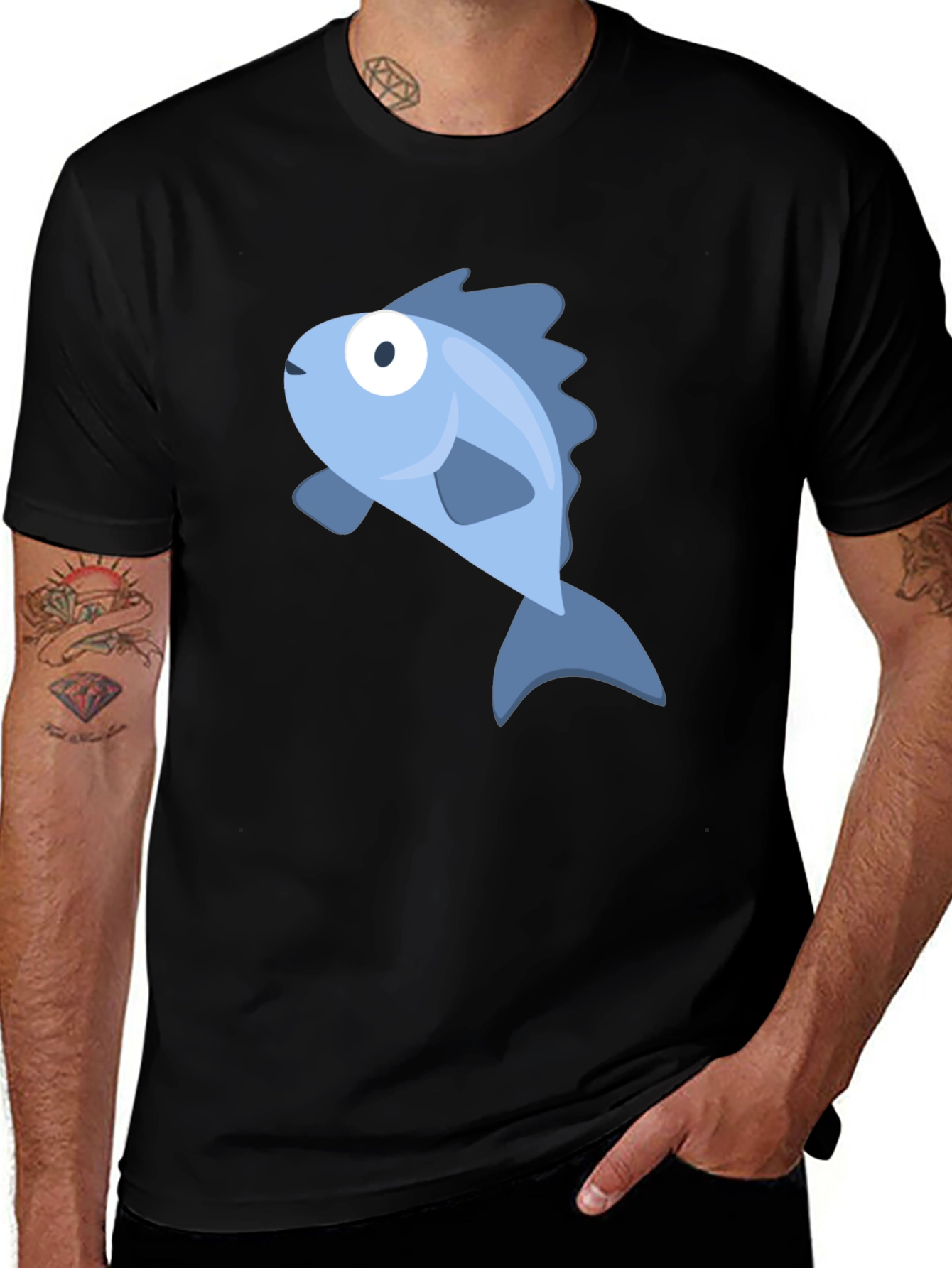 Blue Fish Graphic Black T-Shirt
