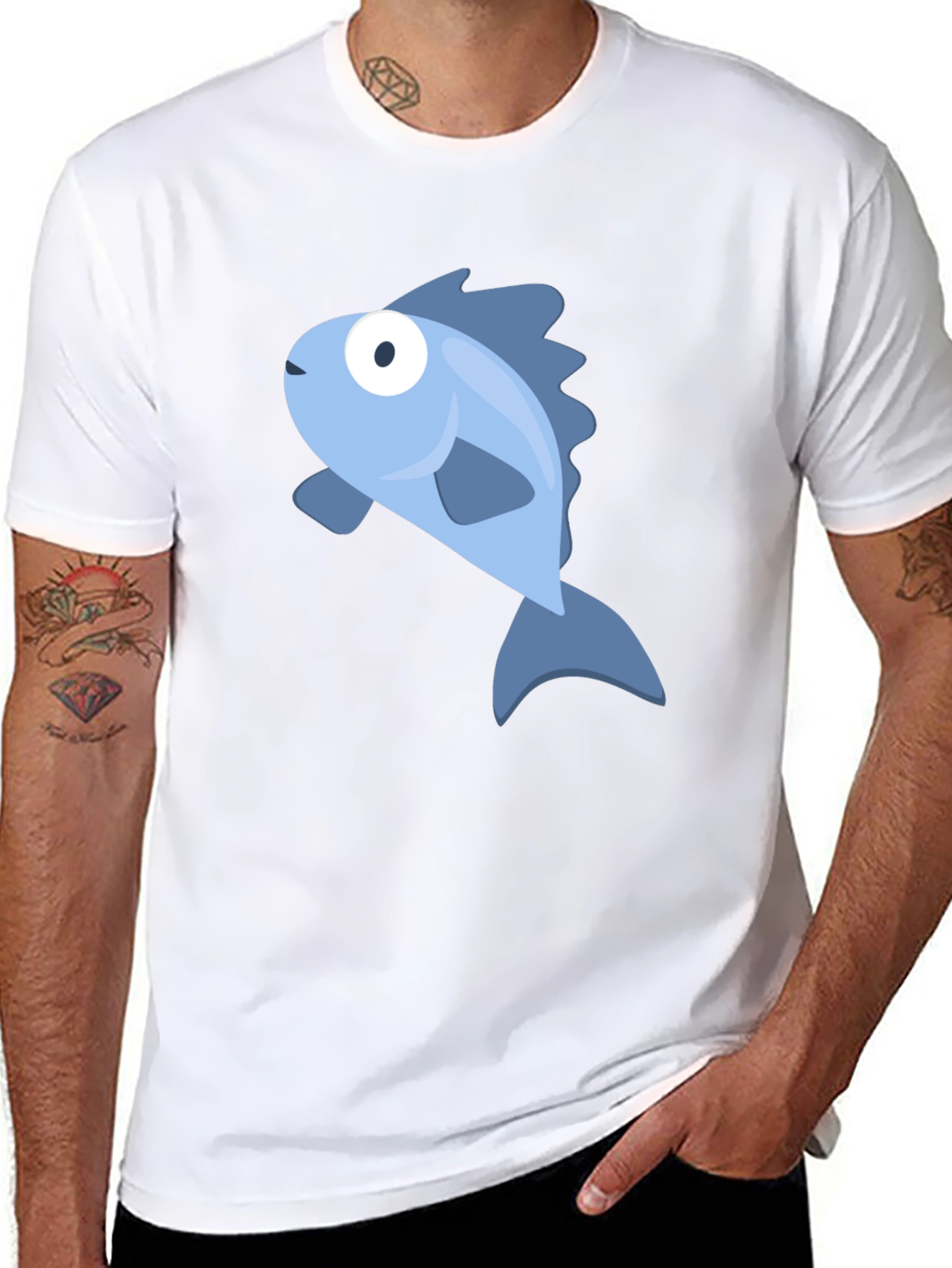 Blue Fish Graphic Black T-Shirt