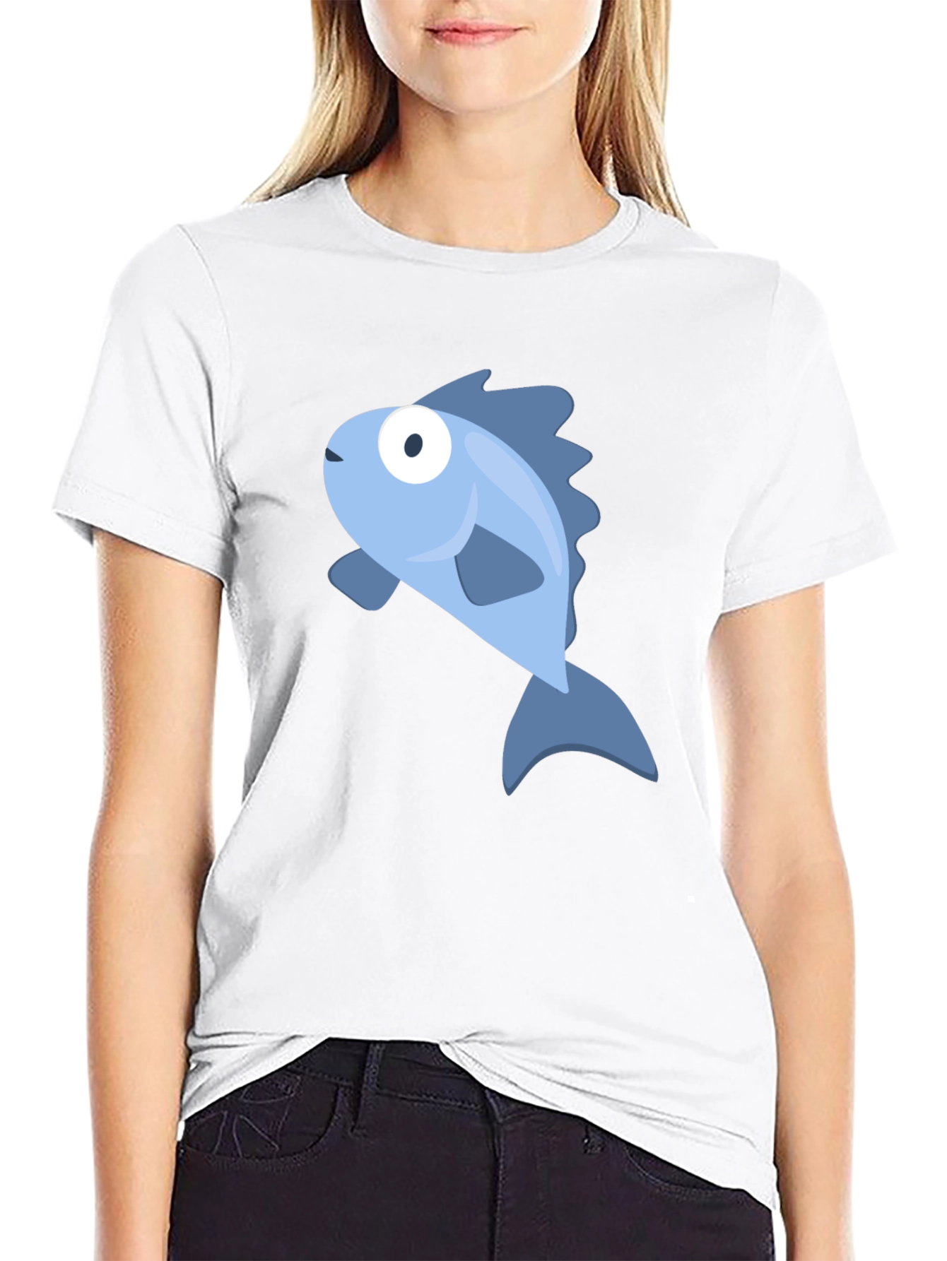 Blue Fish Graphic Black T-Shirt