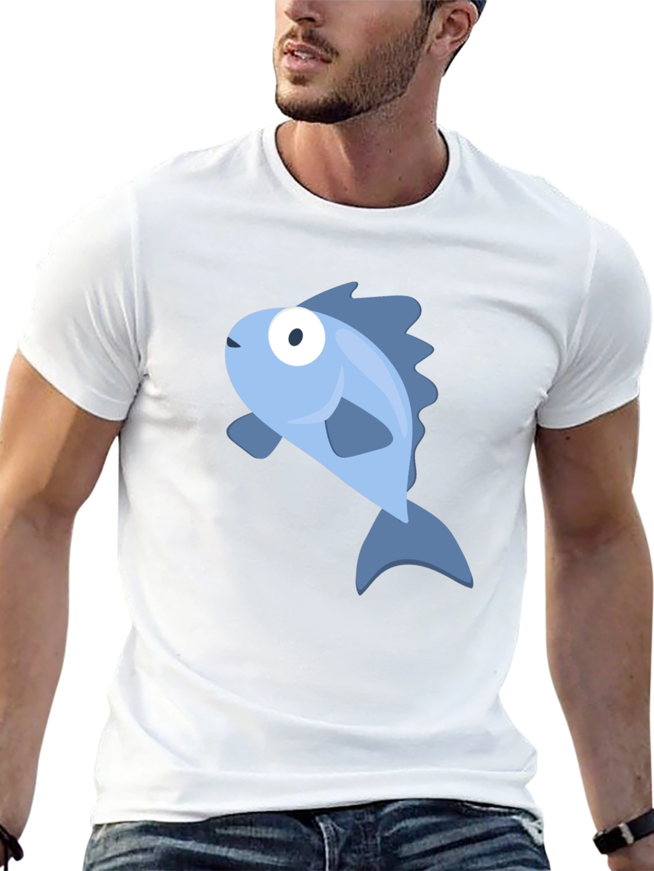 Blue Fish Graphic Black T-Shirt